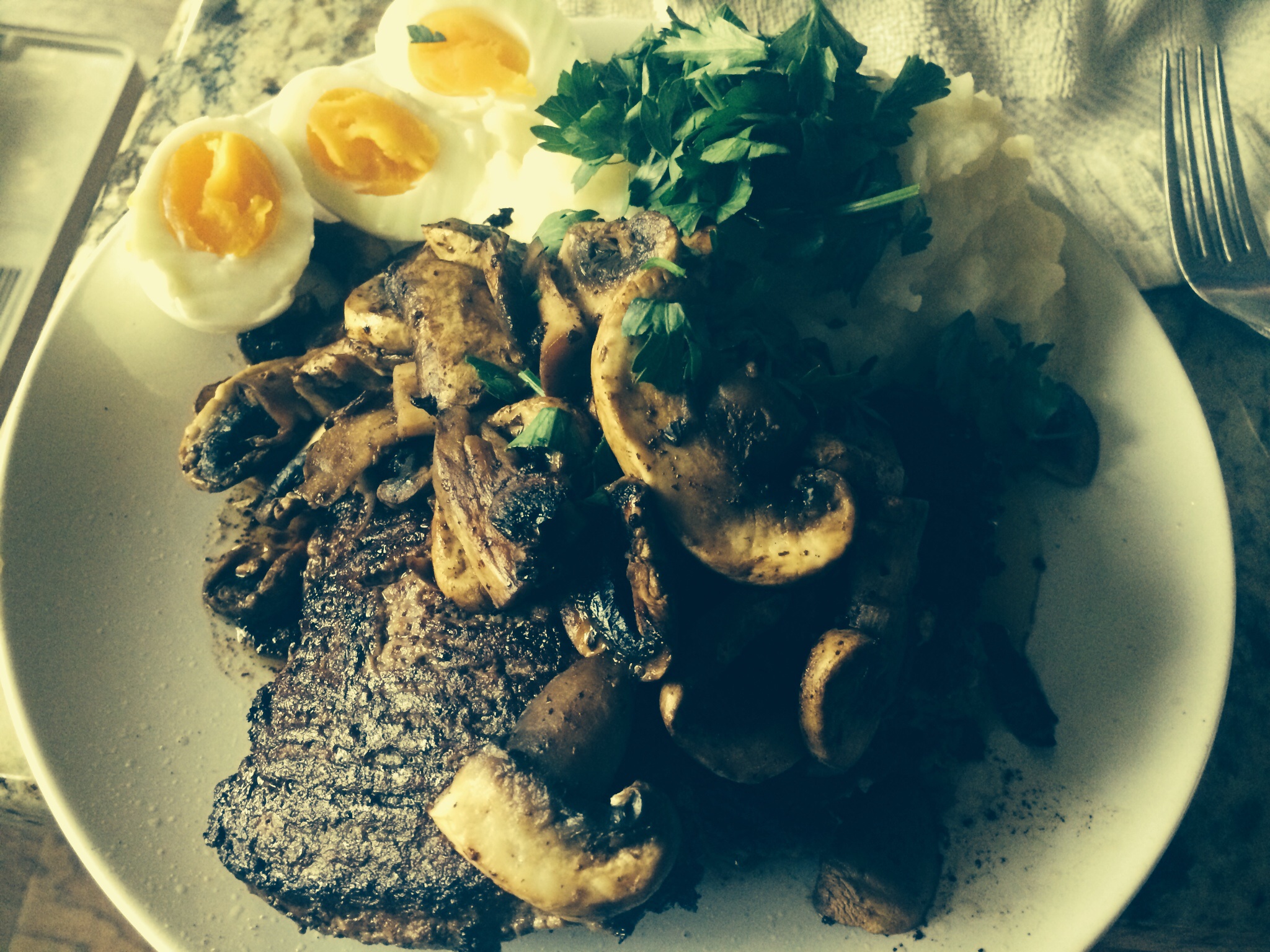 Grassfed organic beef w our buff Orpington's eggs. Yum