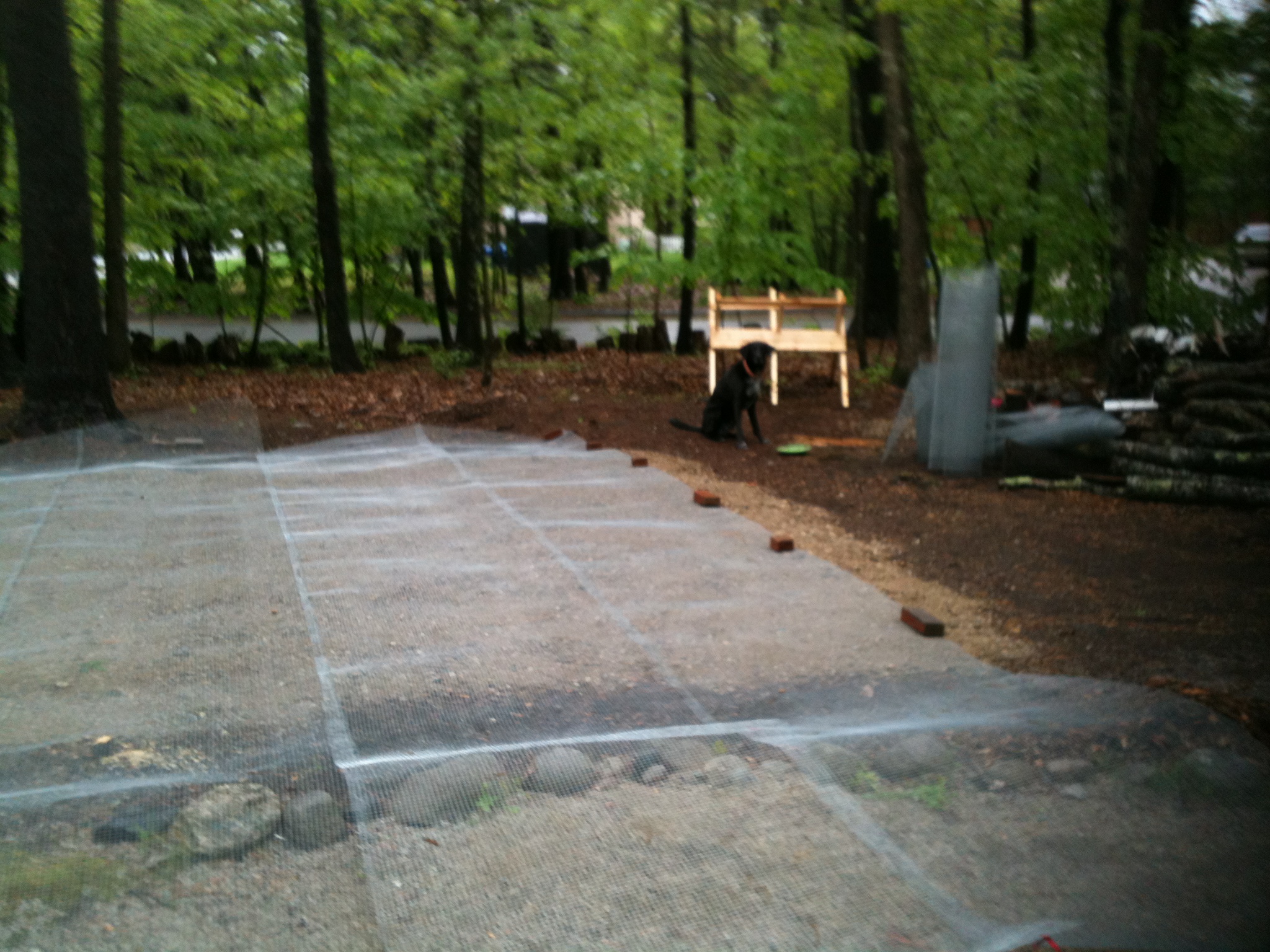 Hardware cloth laid out to "wrap" the coop/run like a present.