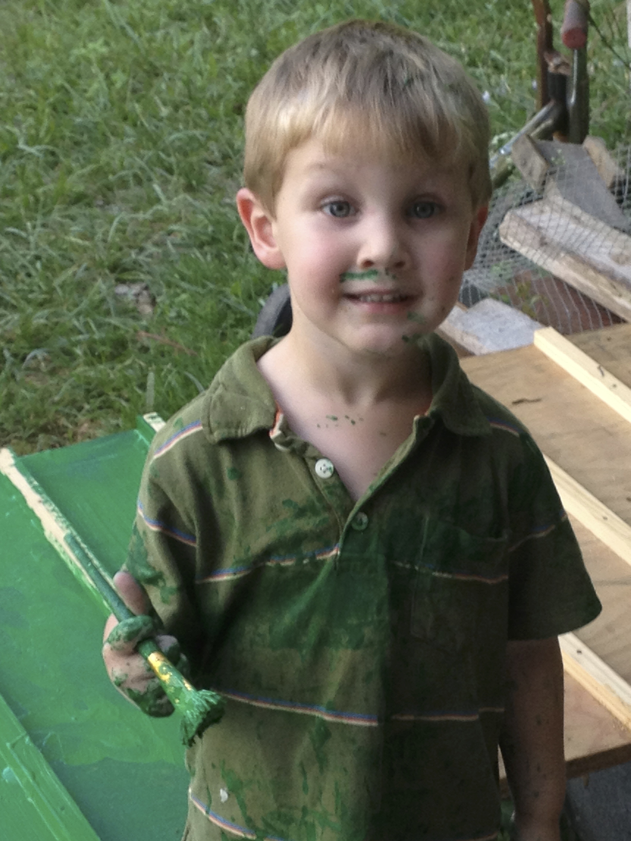 Having fun painting.