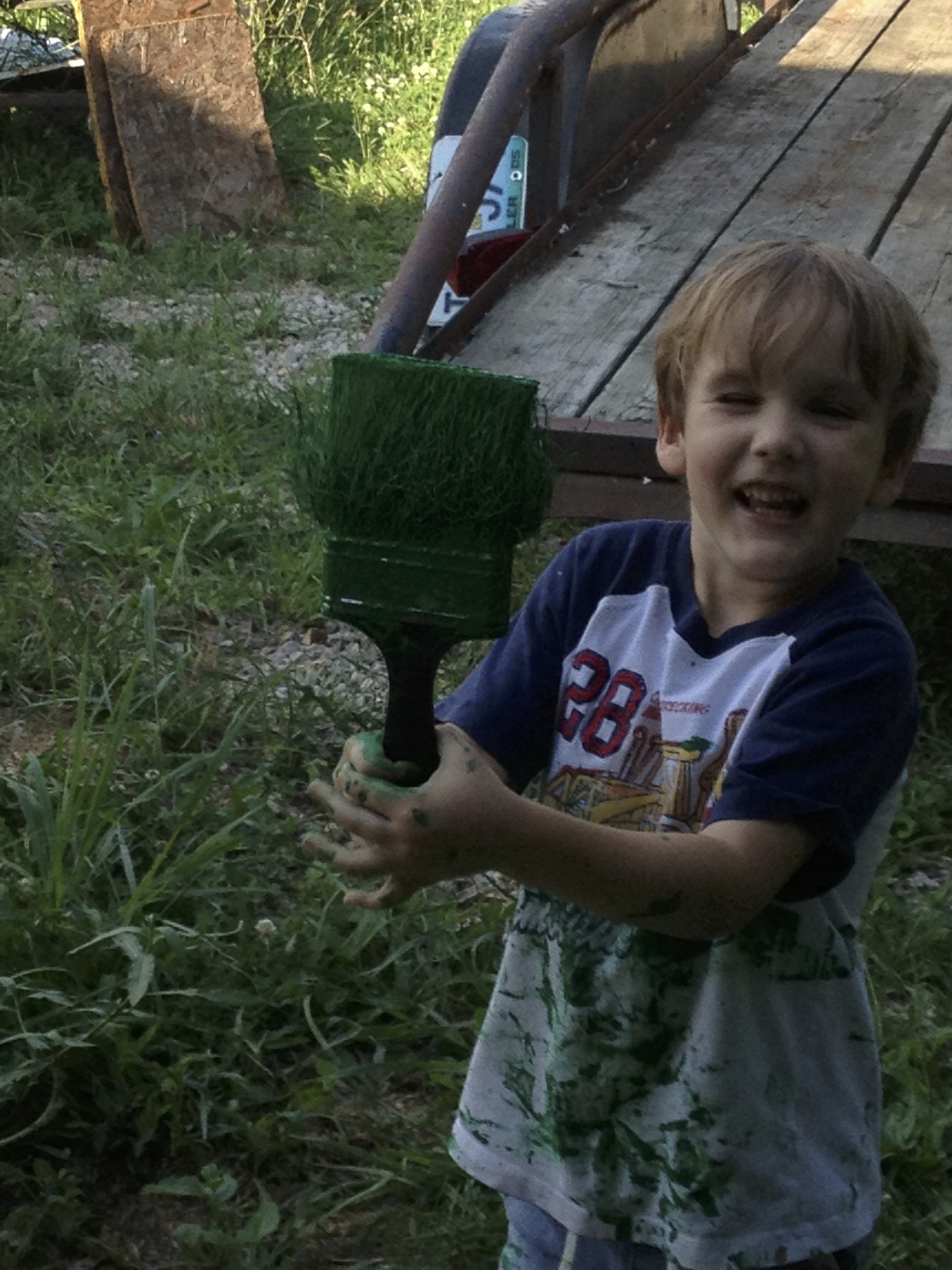 Having fun painting.