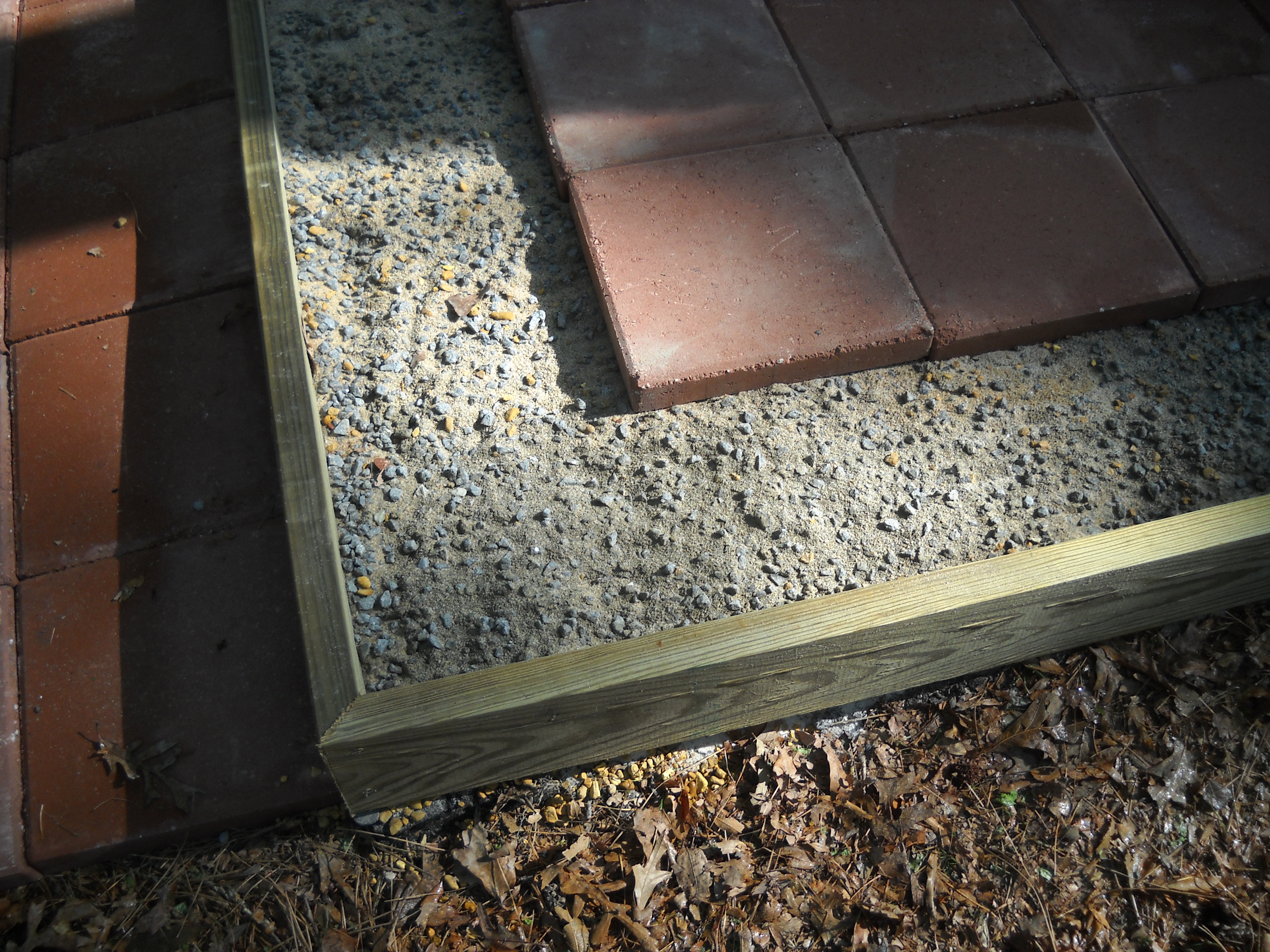 Here is a detail of the foundation.  I had to cut a few of the paving stones to fit.