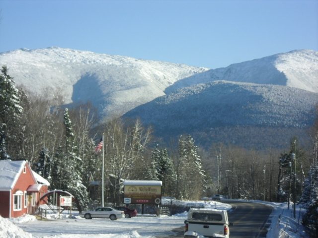 Here is a view of a few of the mountains that are in the Presidental Range including Mt. Washington!  Same day Same snow storm.