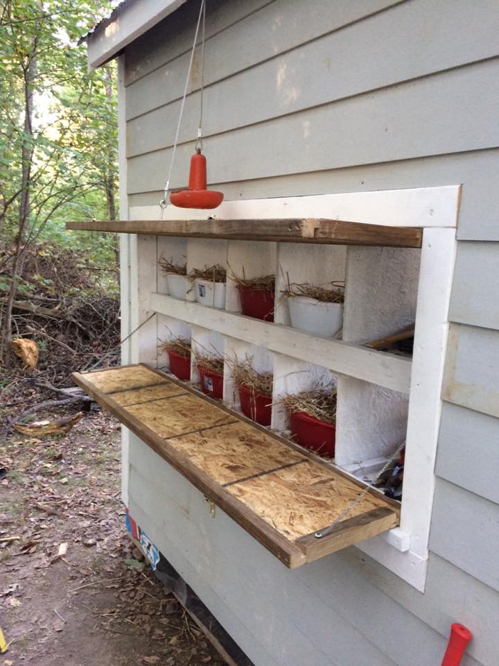 Here you can see the anchor in action. The bottom door has chains on it so we can set the egg basket on it. Still need to build a platform under it to make it easier for some of the shorter egg collectors to reach the top row, lol.