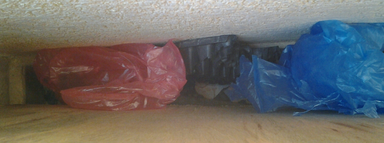His nest in three slides, behind his hutch, anything he can knock over or drag back there. Plastic bags, planter trays, a pot of clay he broke into chunks, a sippy cup, wondered where it went lol.
