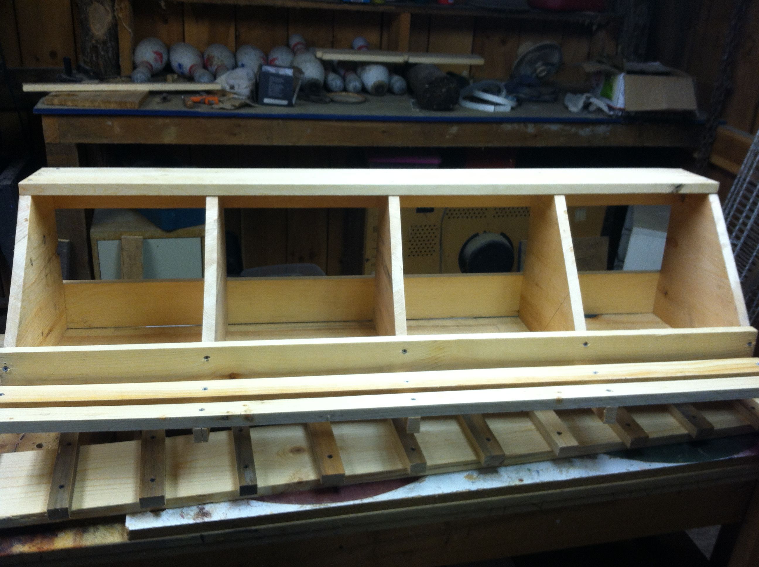 Homemade nesting boxes.