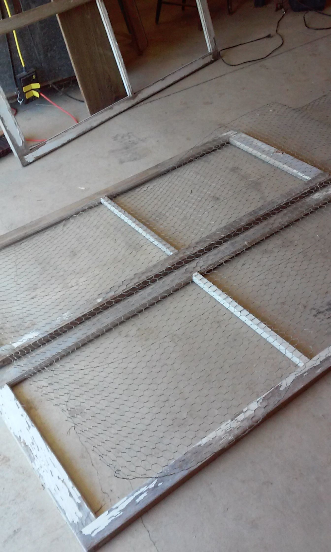 I built it from a set of old window frames that I had laying around. The frames were 2 foot wide and 4' long. I covered each pair of them with a 4 foot wide piece of chicken wire.