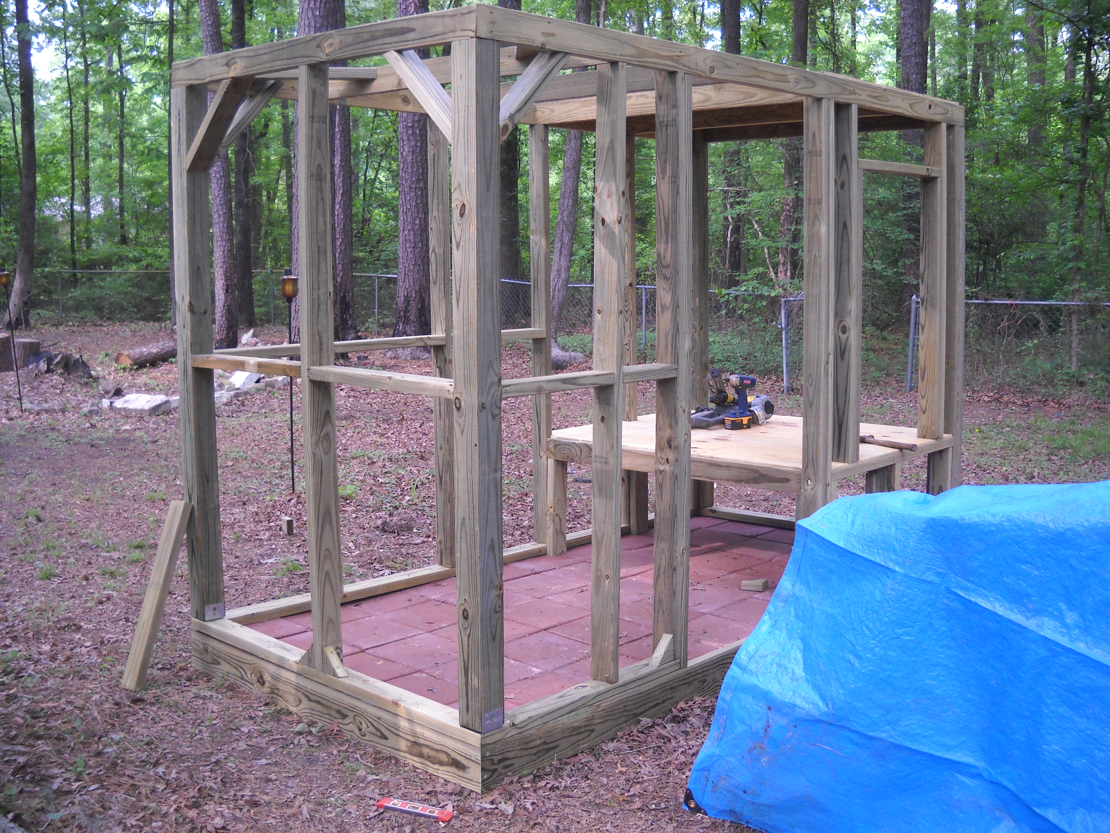 I framed everything with treated lumber.  It gets humid here in Arkansas, not to mention all the rain we get so wood will rot quickly if it is untreated and left outside.