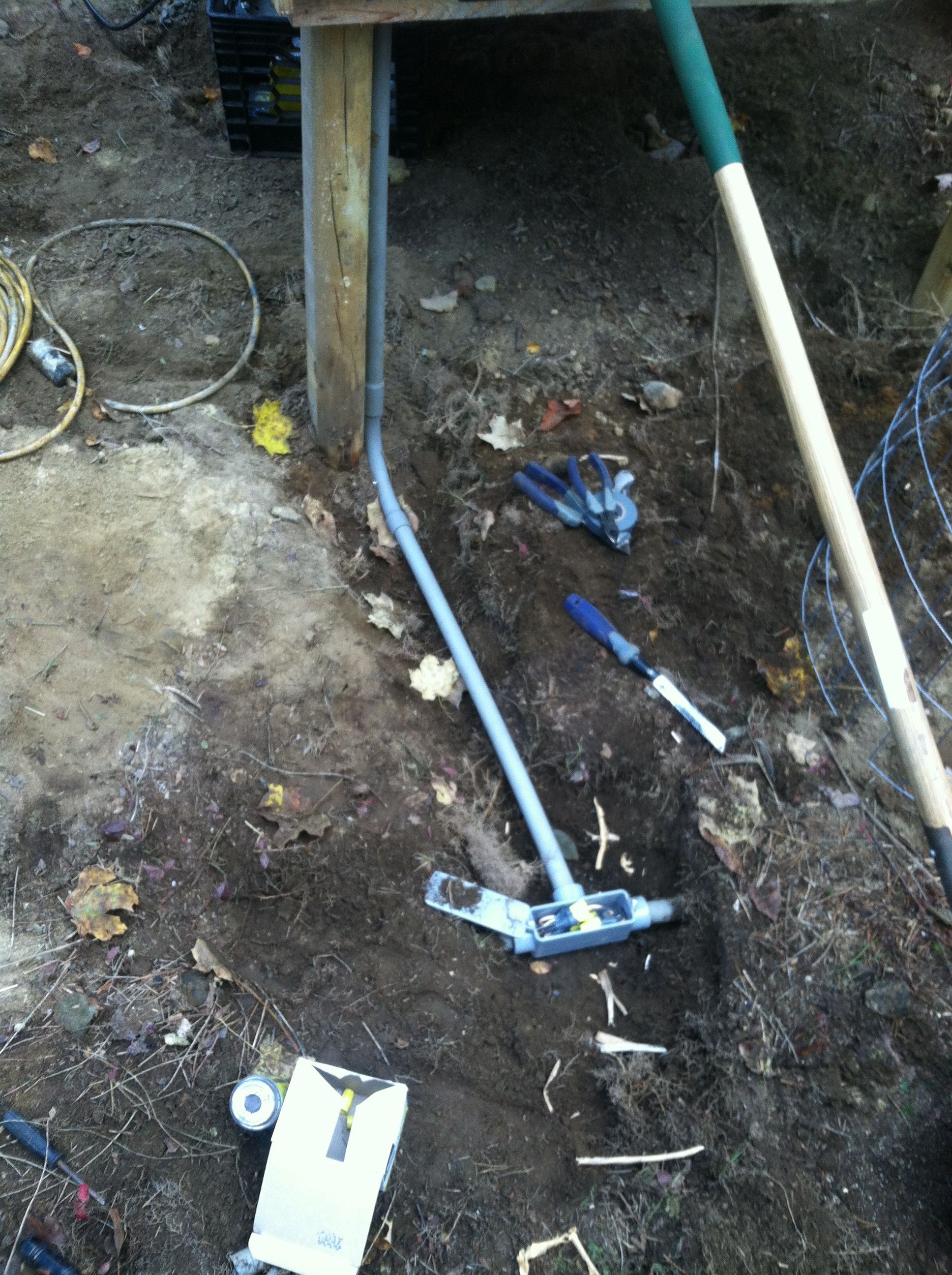 I had leftover conduit from when I ran the electric fence for my garden, all I needed to purchase was the junction box.