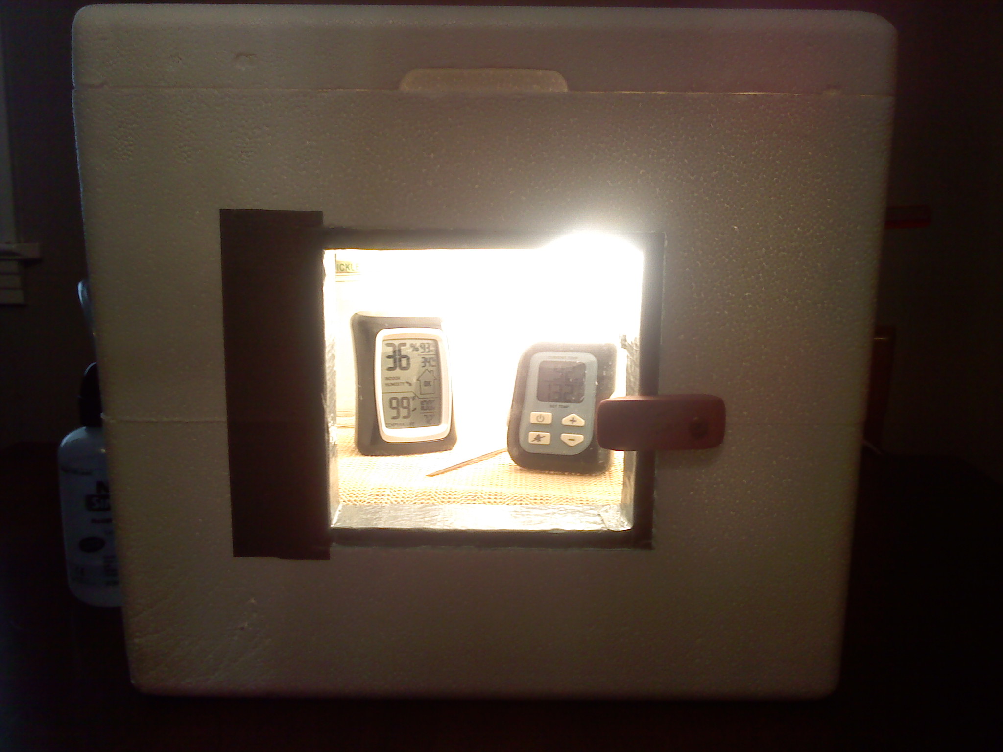 I place the viewing window on the side of the incubator and made it so that it can be opened and closed so I do not have to remove the lid on top. I was hoping might help keep from letting all the heat escape when turning the eggs. I also thought it might help the kids get a better view.