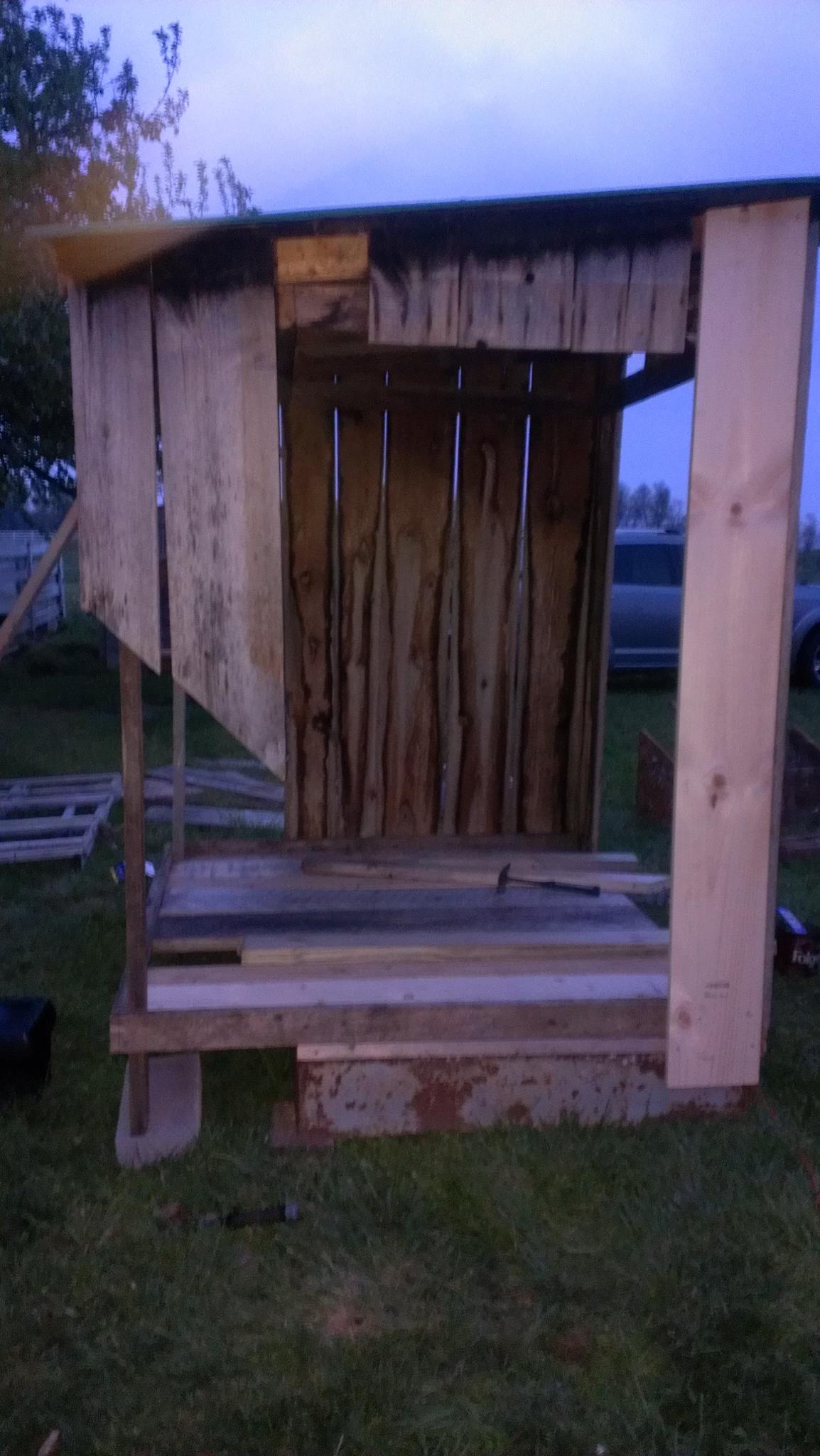 I tried to use as much of the old lumber as I could, but the majority of the boards were rotten. I think I ended up using 2 of the original boards. Other than that, I put up all new lumber. I also wanted more room in the coop, so I extended the back and did away with the part that sloped on the back. I still need to do work around the foundation to the 1-2 feet I added, but the coop is much more spacious now.