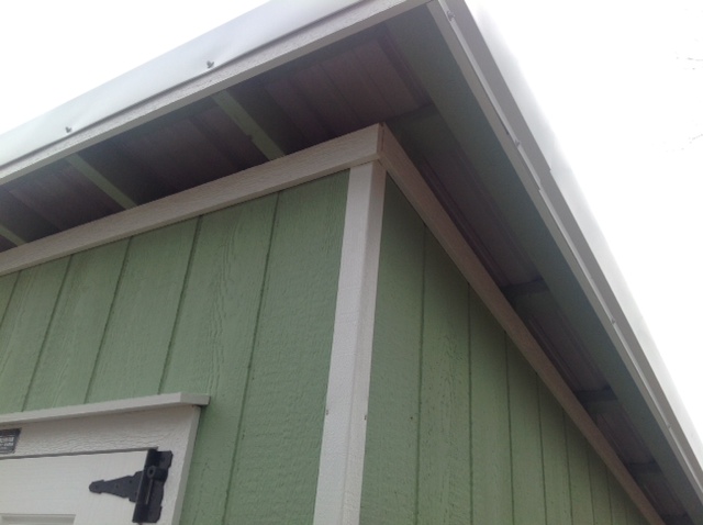 I was so impressed with the quality and attention to detail these folks did.
Painted the trusses.
And made the spacing all around the same to allow air flow.
We will put 1/4 inch mesh in this space to keep out any critter. I will have to Paint it though because this looks so nice.