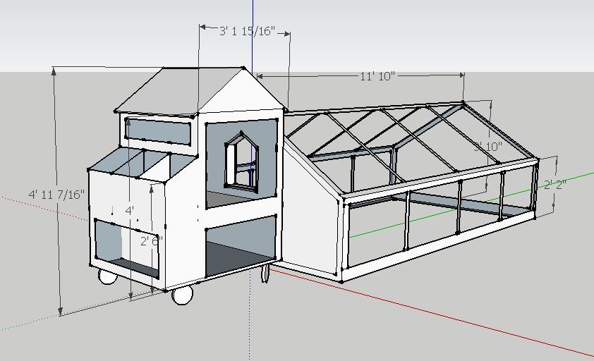 In this design, I raised the height of the run so as to allow the access door to sit higher against the coop.