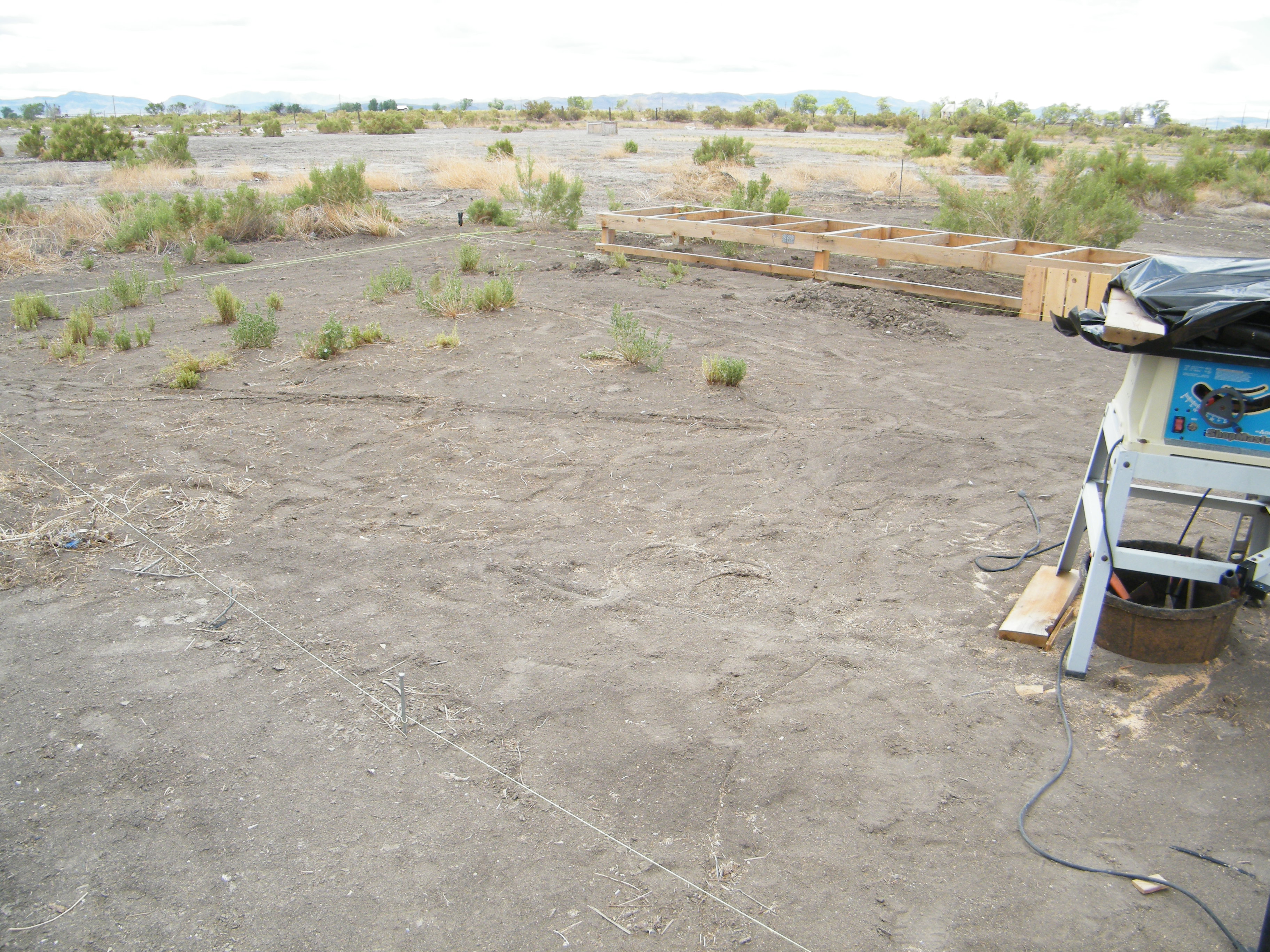 In this photo you can almost see the yellow string outlining my stockade so I can keep everything square... hopefully.