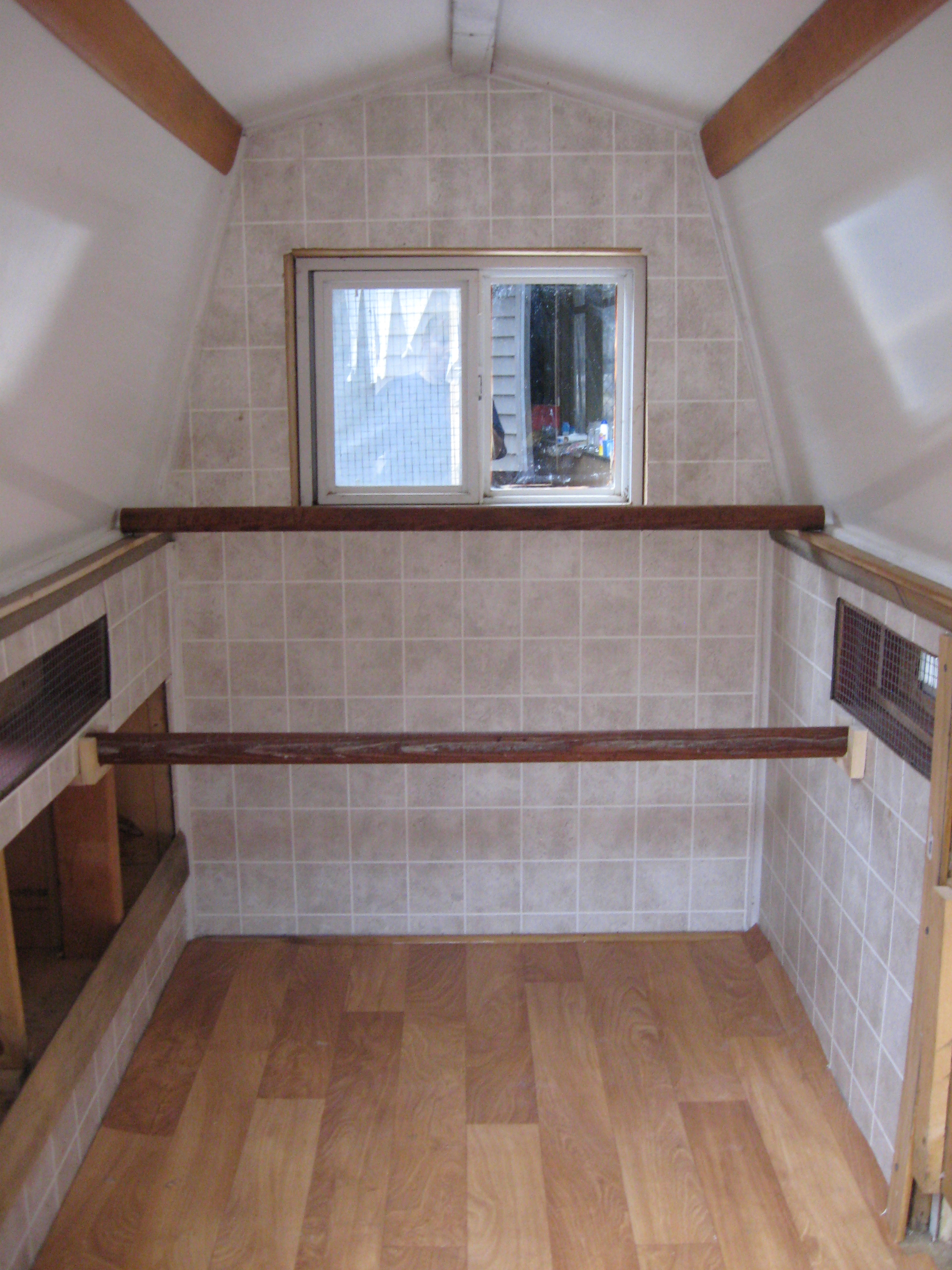 Inside of coop after insulation & wallboard added.