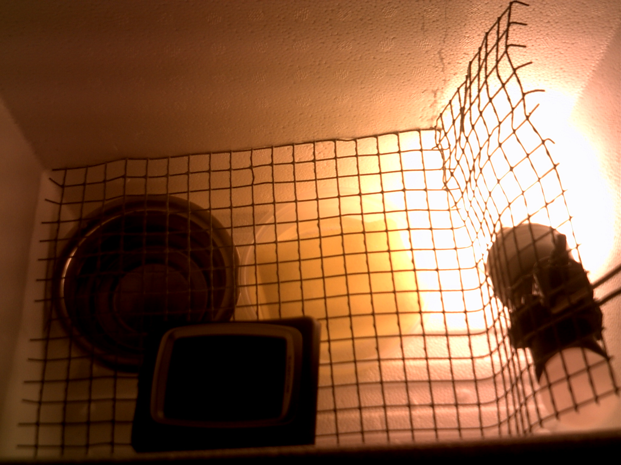 inside of my homemade incubator the motor for the egg turner isn't due thill next wesday so i didn't put it there