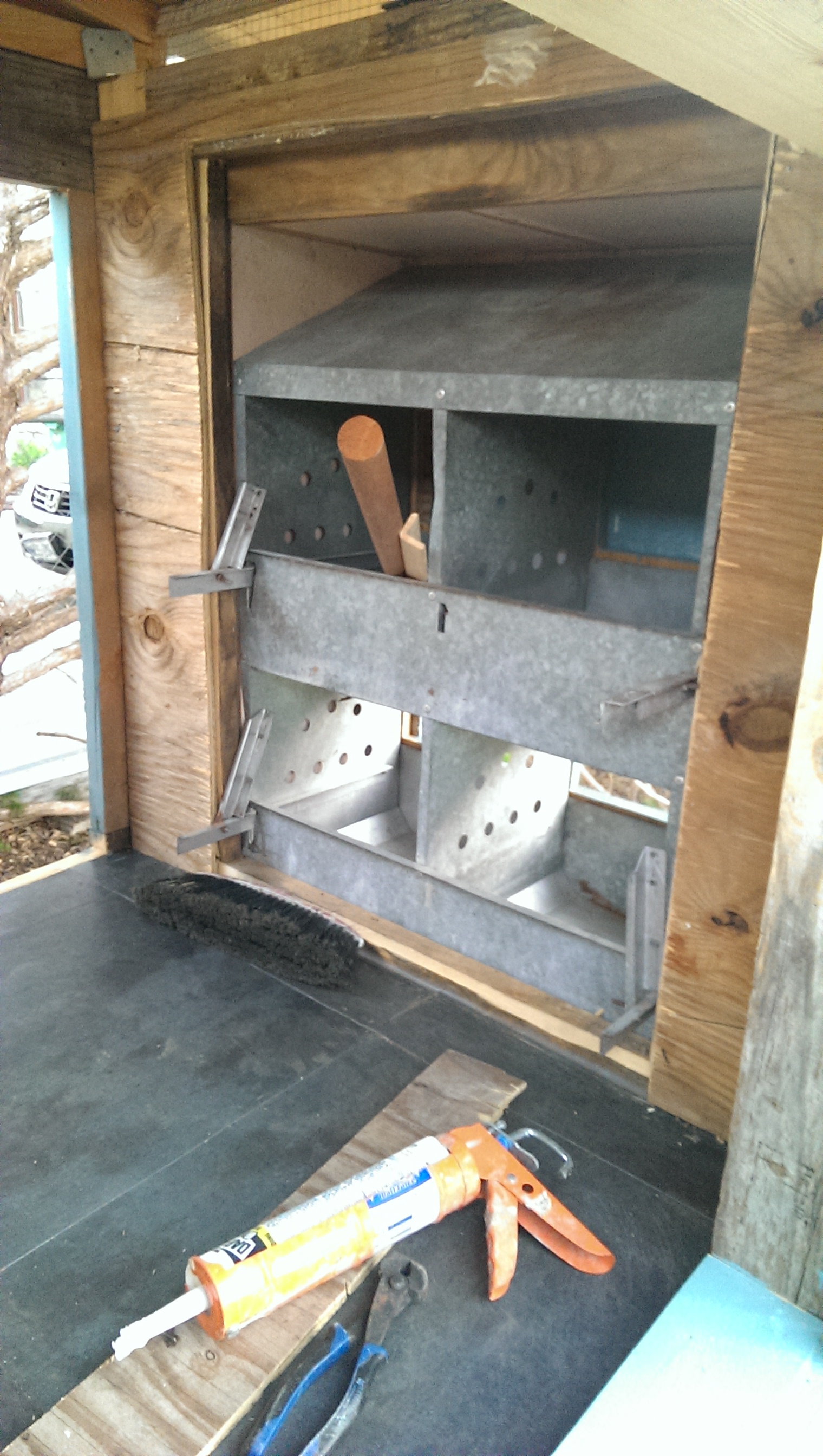 Inside the coop, these are the galvanized nesting boxes from my Dad :D