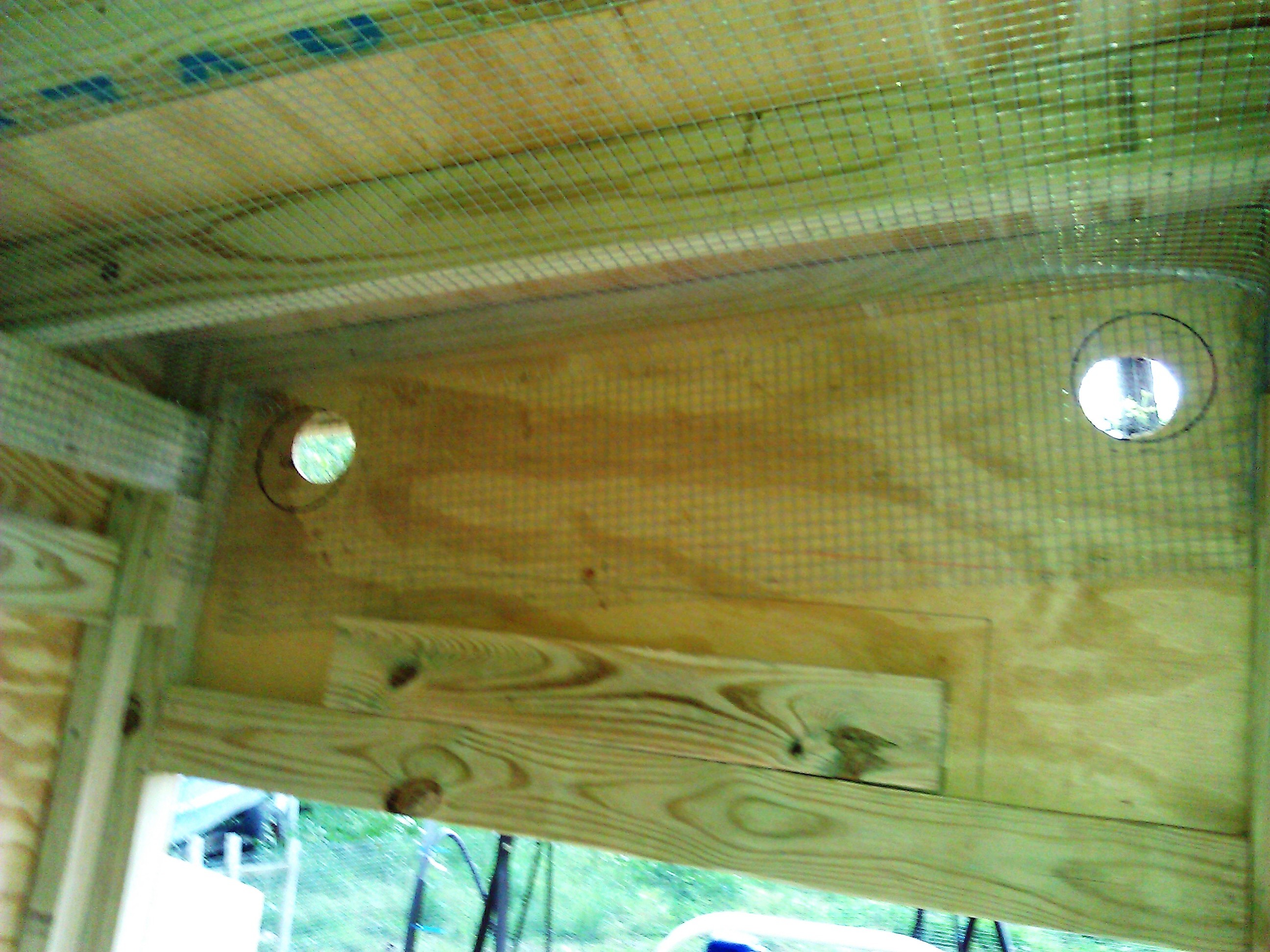 interior view of the wire cloth, attached to the inside of the coop and around vents