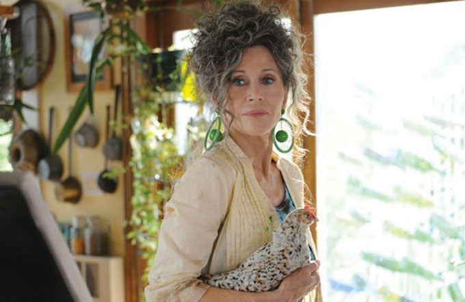Jane Fonda & chicken in Peace Love & Misunderstanding