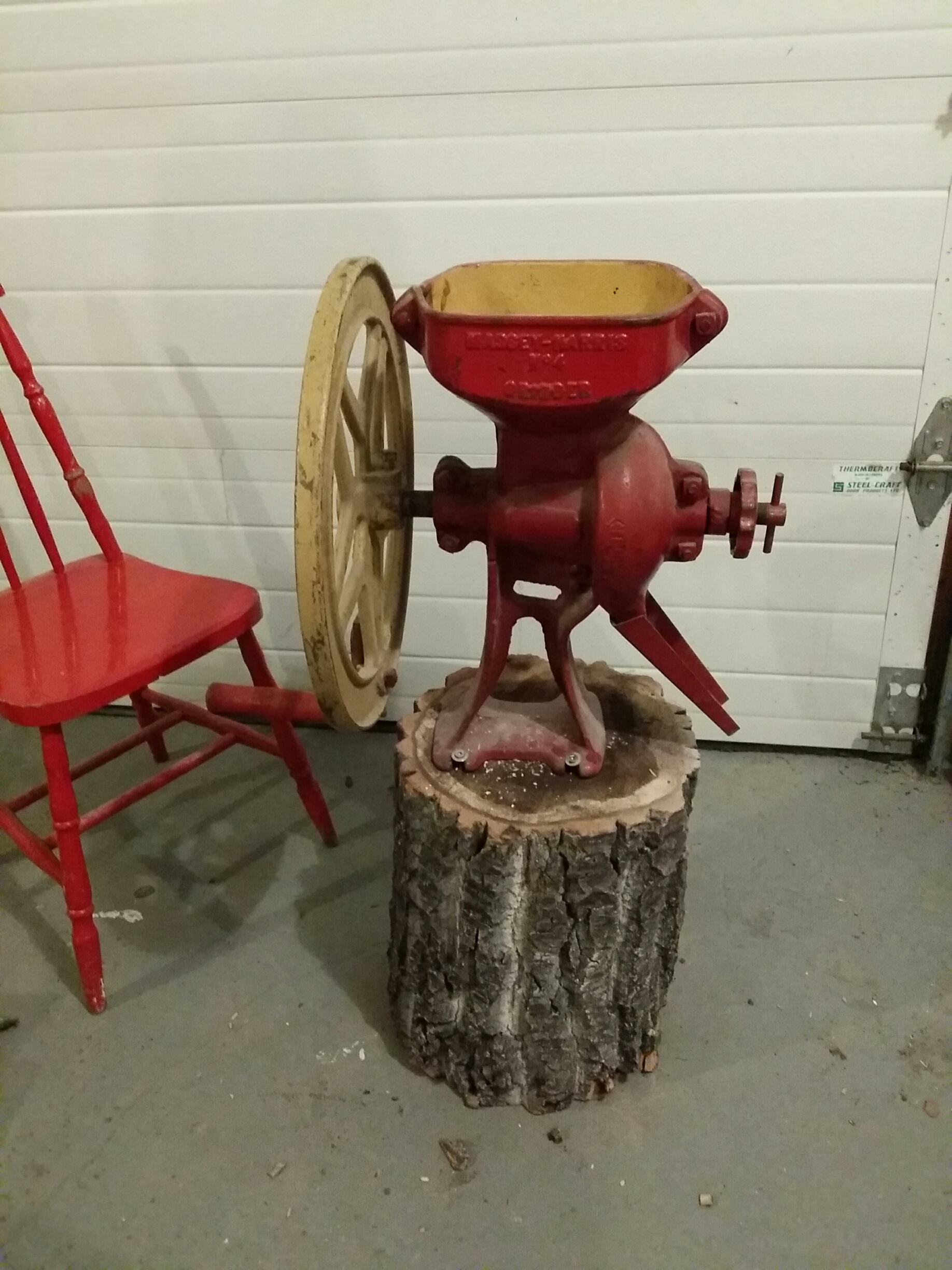 Just finished up hand grinding our very first batch of chicken feed with this antique Massey Harris No. 4 Cast Iron Grinder. Not even sure how old this baby is but it worked just great. Now tomorrow will see if the chicken will like our creation or not.