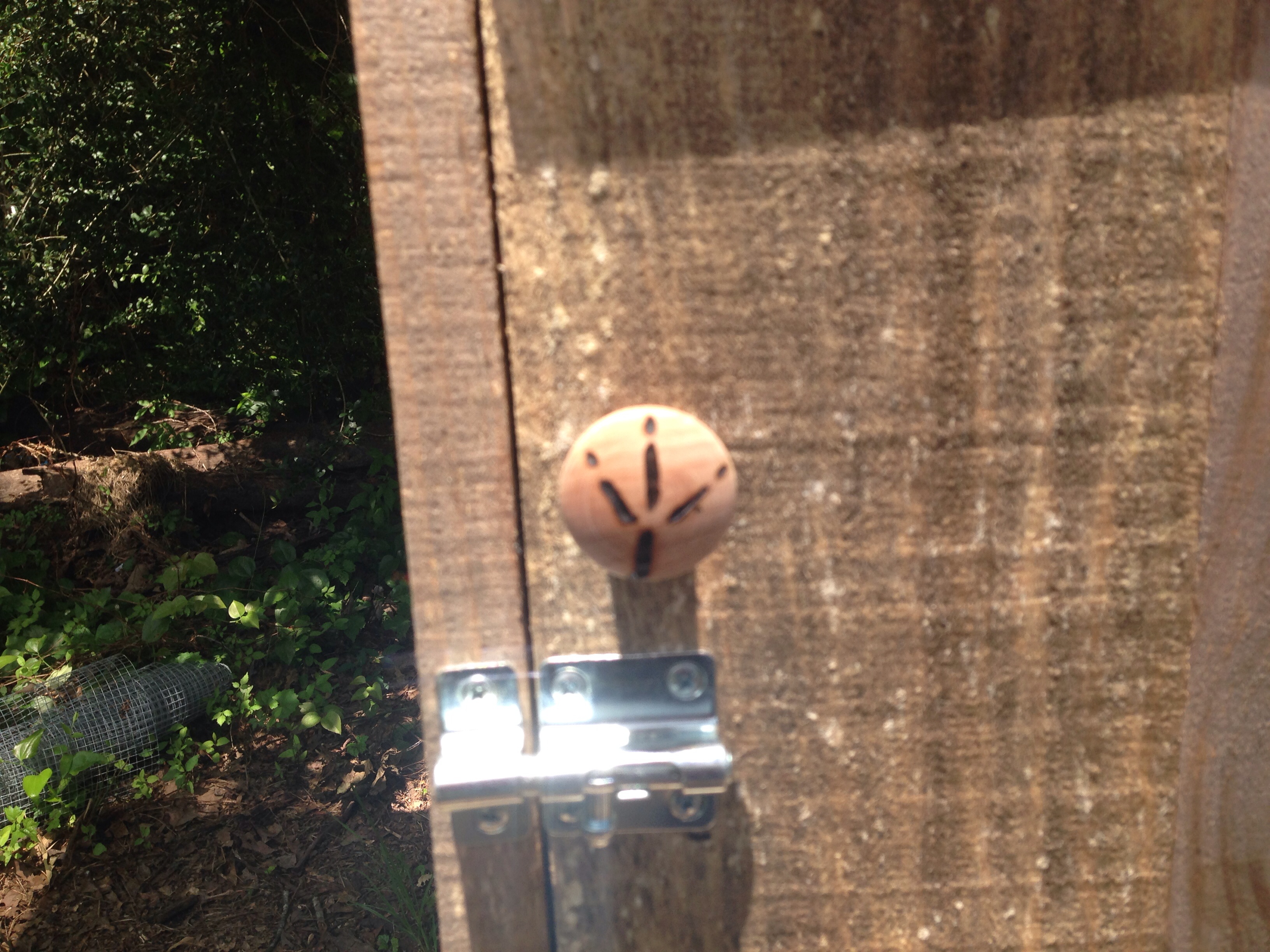 Knob with wood burnt chicken foot