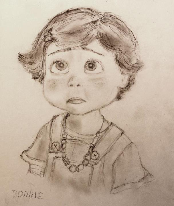 Little Bonnie from Toy Story 3.  I had so much fun drawing her last summer!  I'm working on another Pixar one.  It should be posted soon.