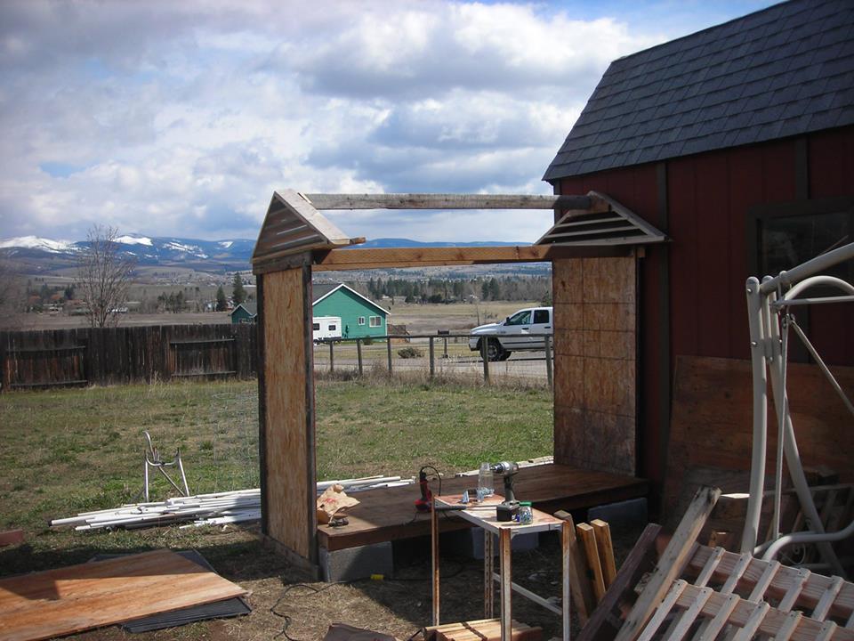 Looking through the coop to the east.  The roof is going to go up next.
