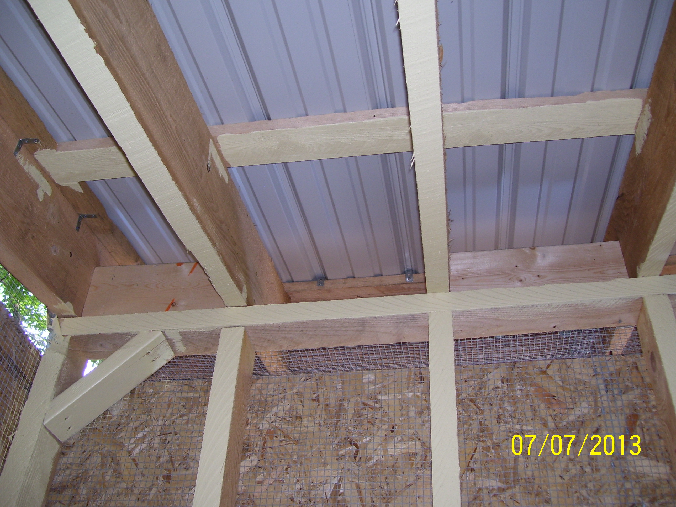 Looking up at the southern side and inside of roof of the coop end.