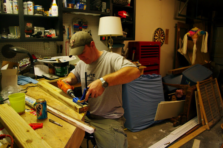 Making pocket holes with the Kreg Jig.