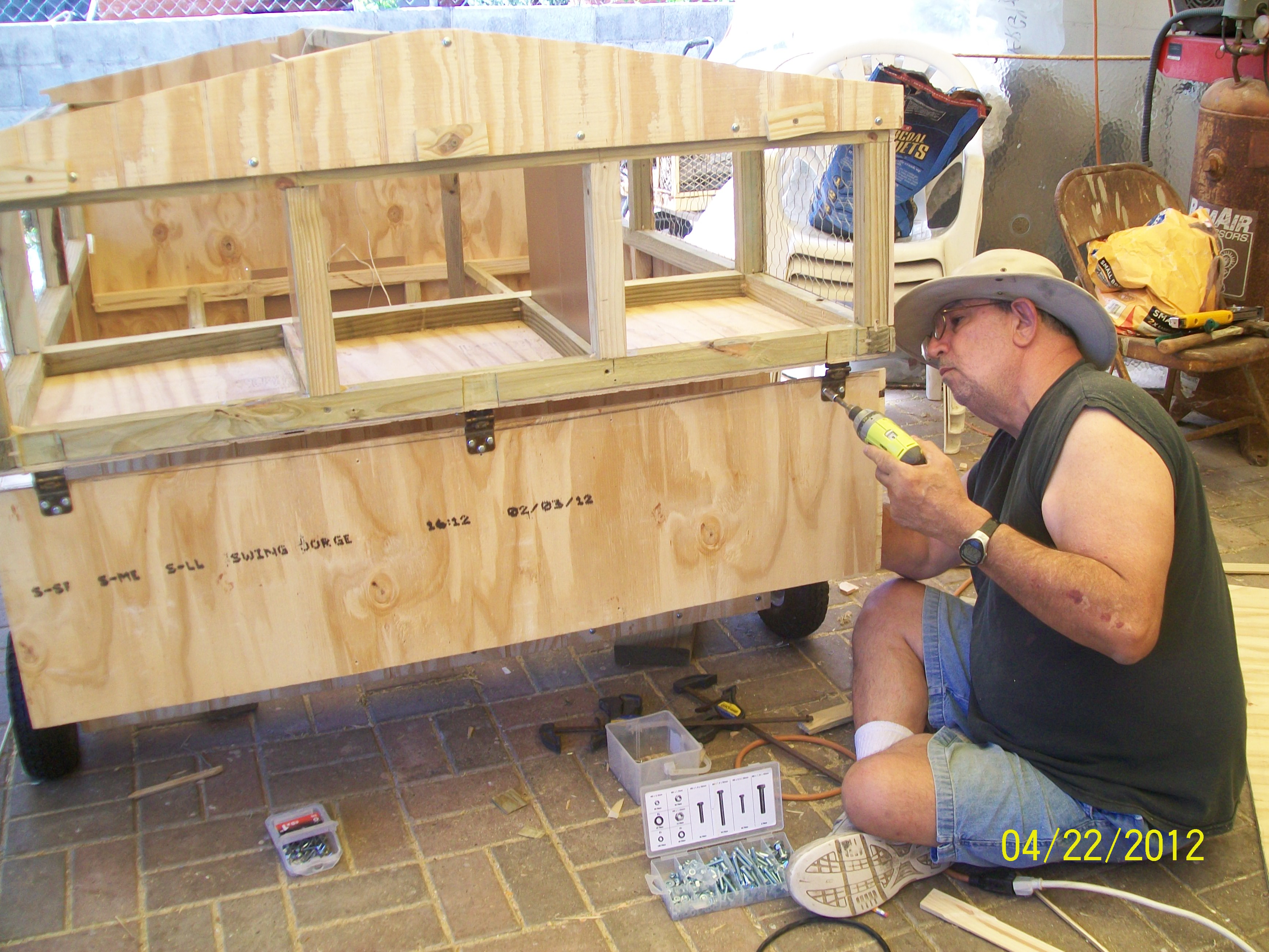 Makings of a Chicken Tractor- These will be the 3 laying nest in the back..the door will open and close to collect eggs.