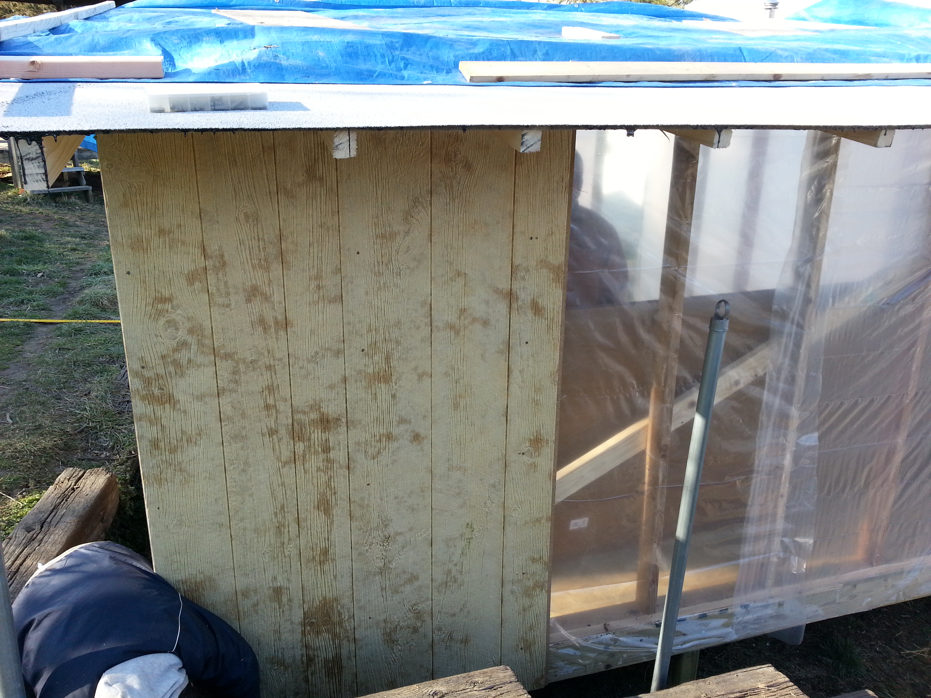Measured to length and used pressed sheets of shed siding that was found at lowes.