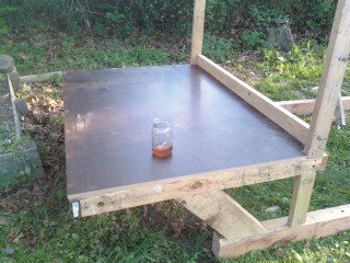 more work on the coop done today. With the help of my son, i put the floor joist in and decked the floor