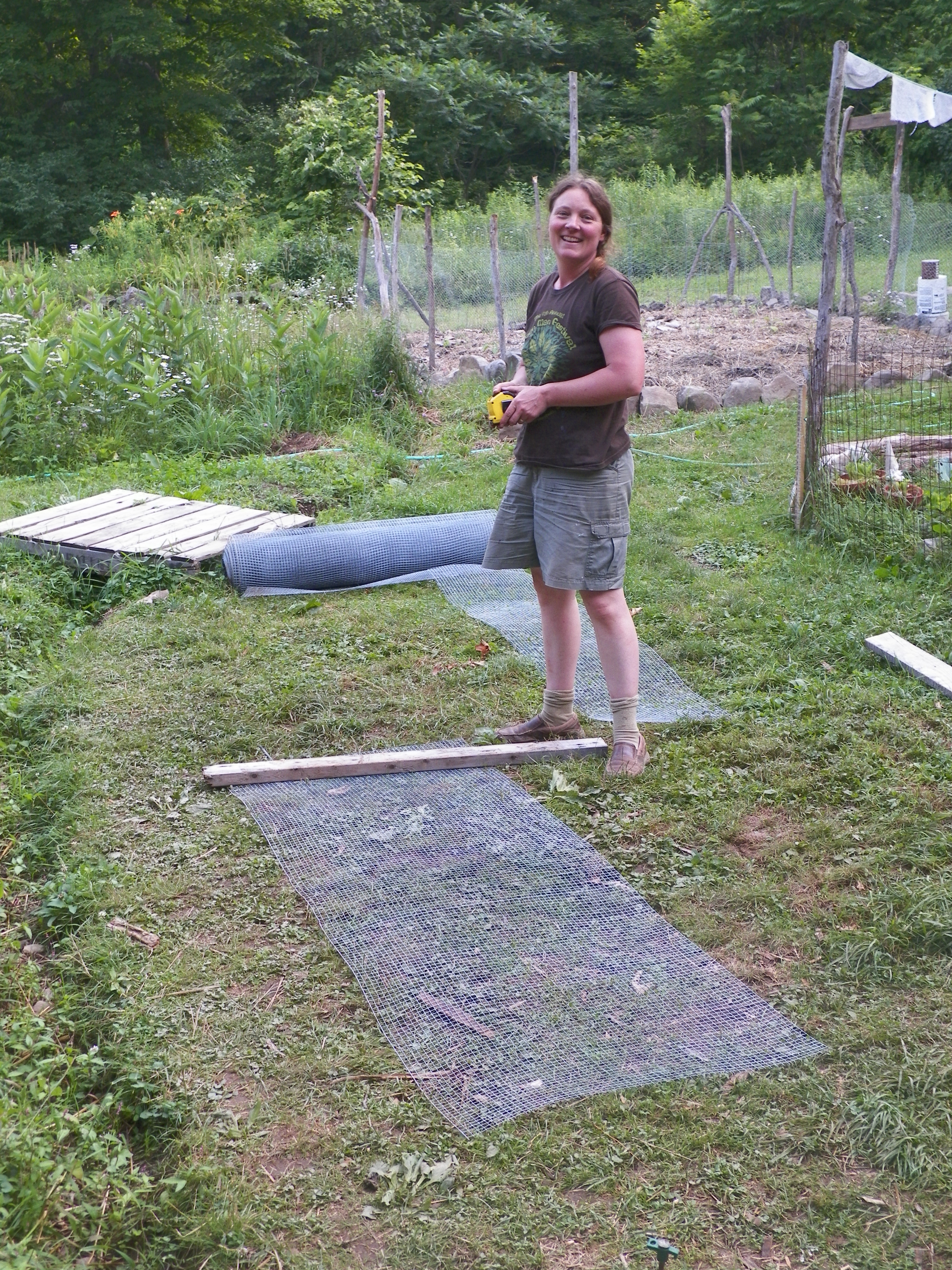 Mrs. Flora Vale after hours and hours of wiring the run. Goodness, that was hard work.