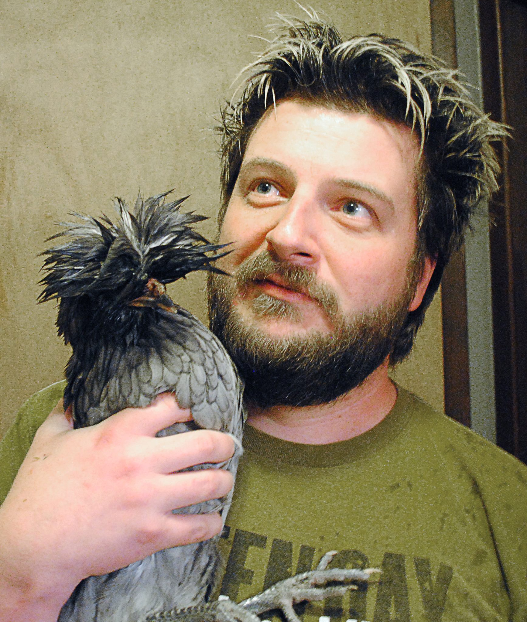 My better half, Chris,  with George Michael (but it's a hen) she was wet he gelled his hair... or maybe it was the other way around...