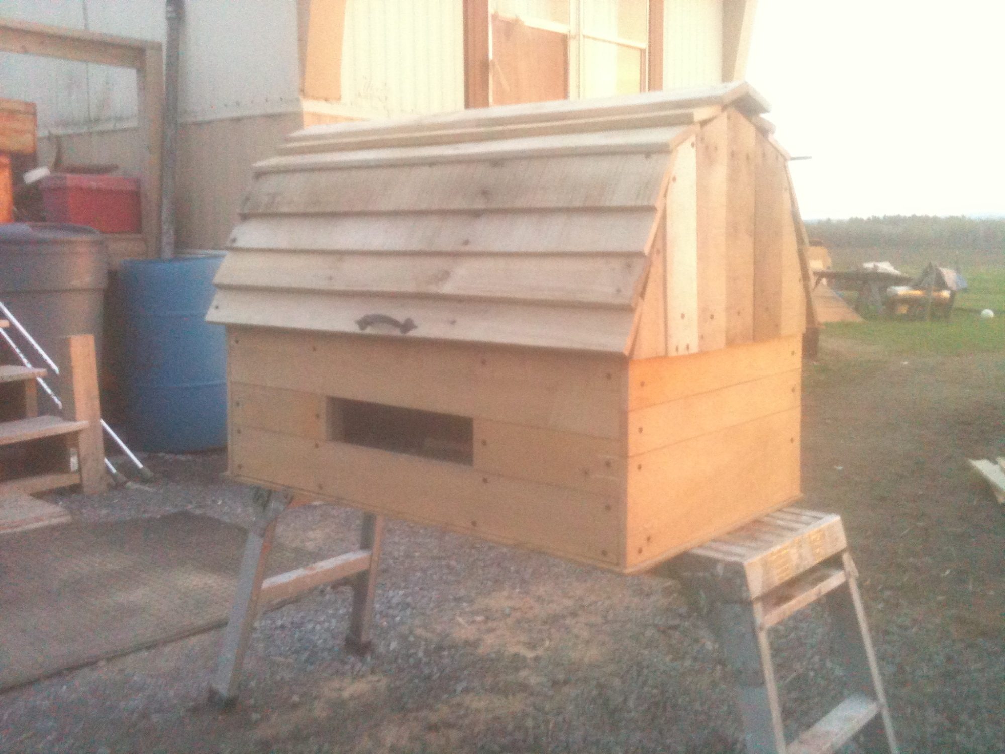 My Brooder, used a dresser I found on the side of the road and some pallet wood.