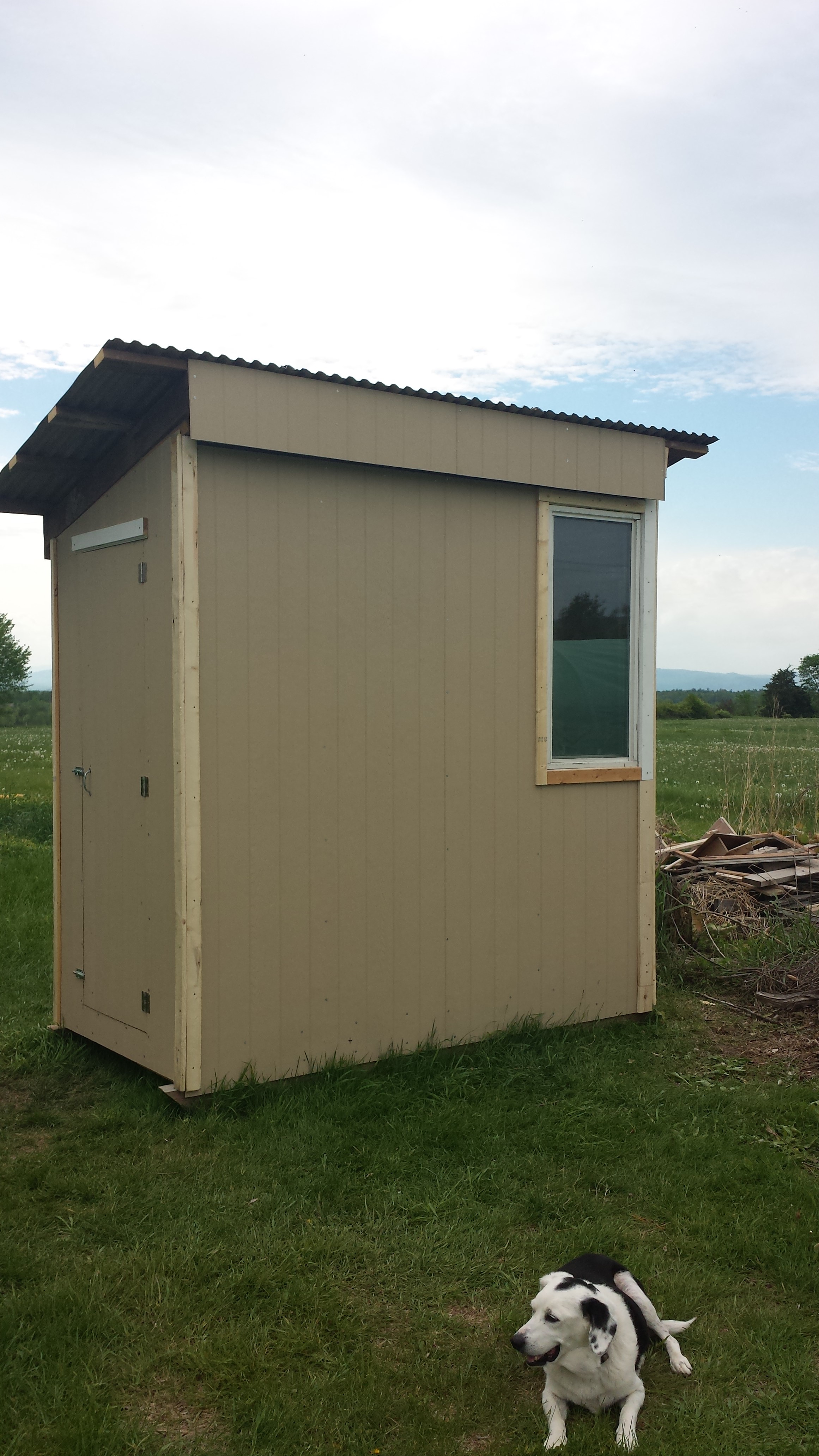 My dad (who is not a carpenter, but has some mad bob the builder in him) has been building the coop!  Of course I have been assisting!  We are hoping to finish up so the girls can move in this weekend.  Needs the chicken door and run.  Nesting boxes as well, but no rush for those. I hope the girls like their new digs!