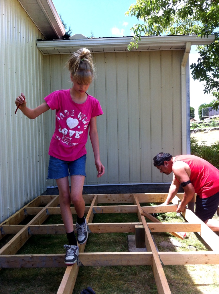 My daughter Jessie making sure the boards were sound