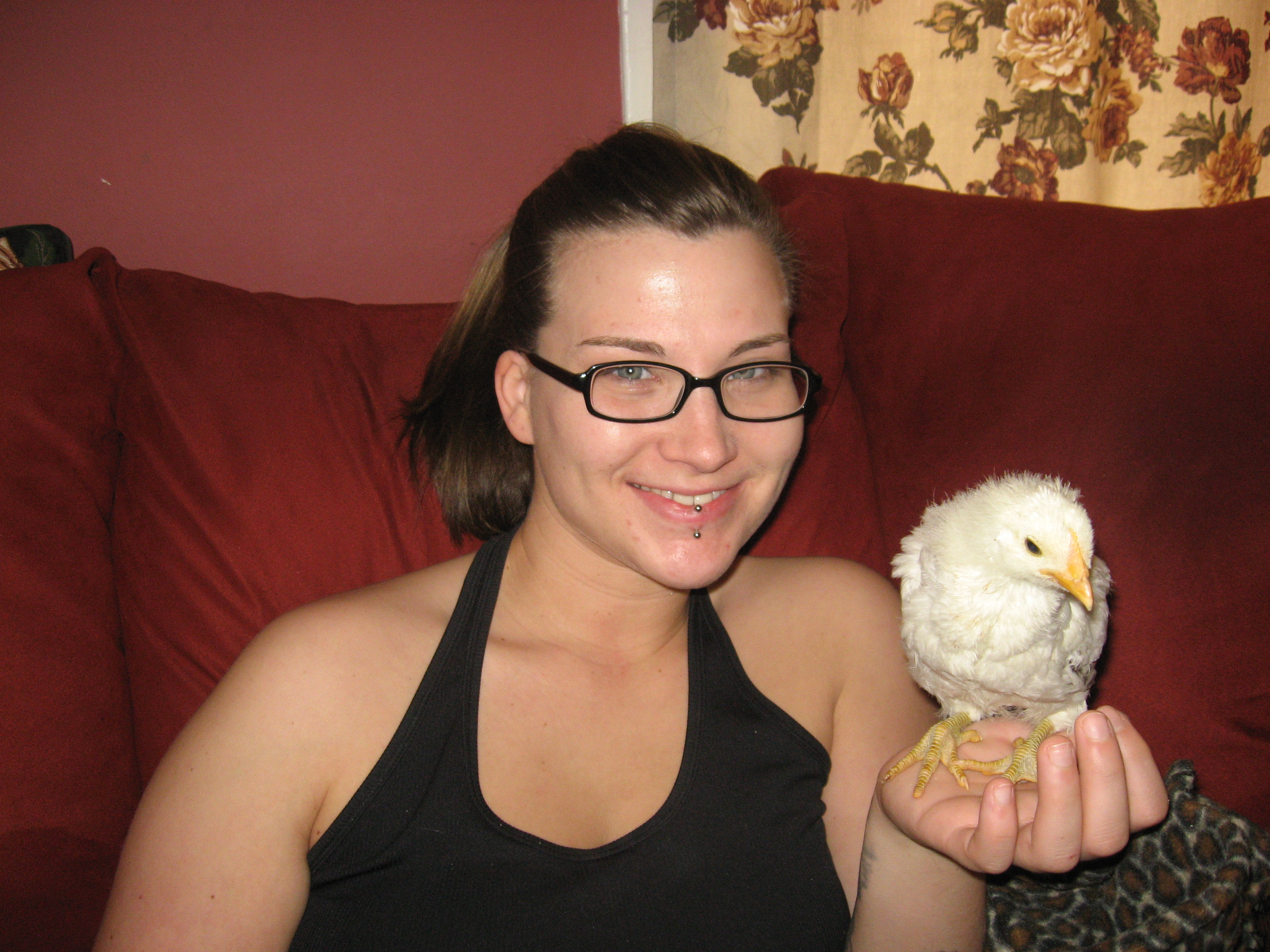 my daughter with one of our pet chickens jeannie, a young dleaware, and a future egg layer for us only, we have 2 delaware hens and 2 sussex and love them.