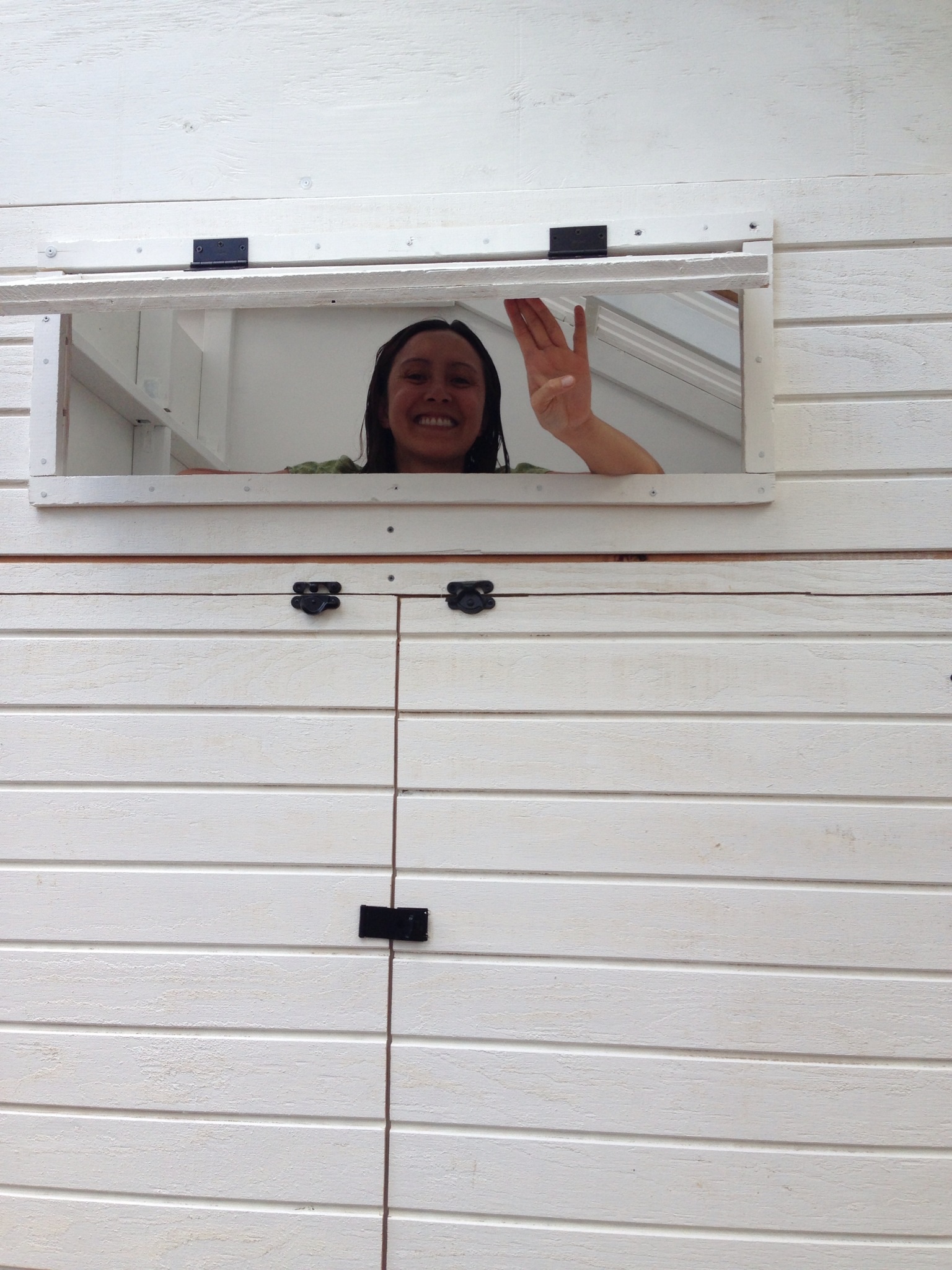 my DH took this picture as I was about to put the last piece of hardware cloth on the coop for this window