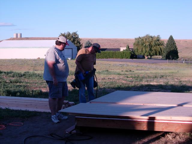 My husband and his friend just laying out the foundation.  It is 10 x 12 and is on skids so it can be moved if necessary.