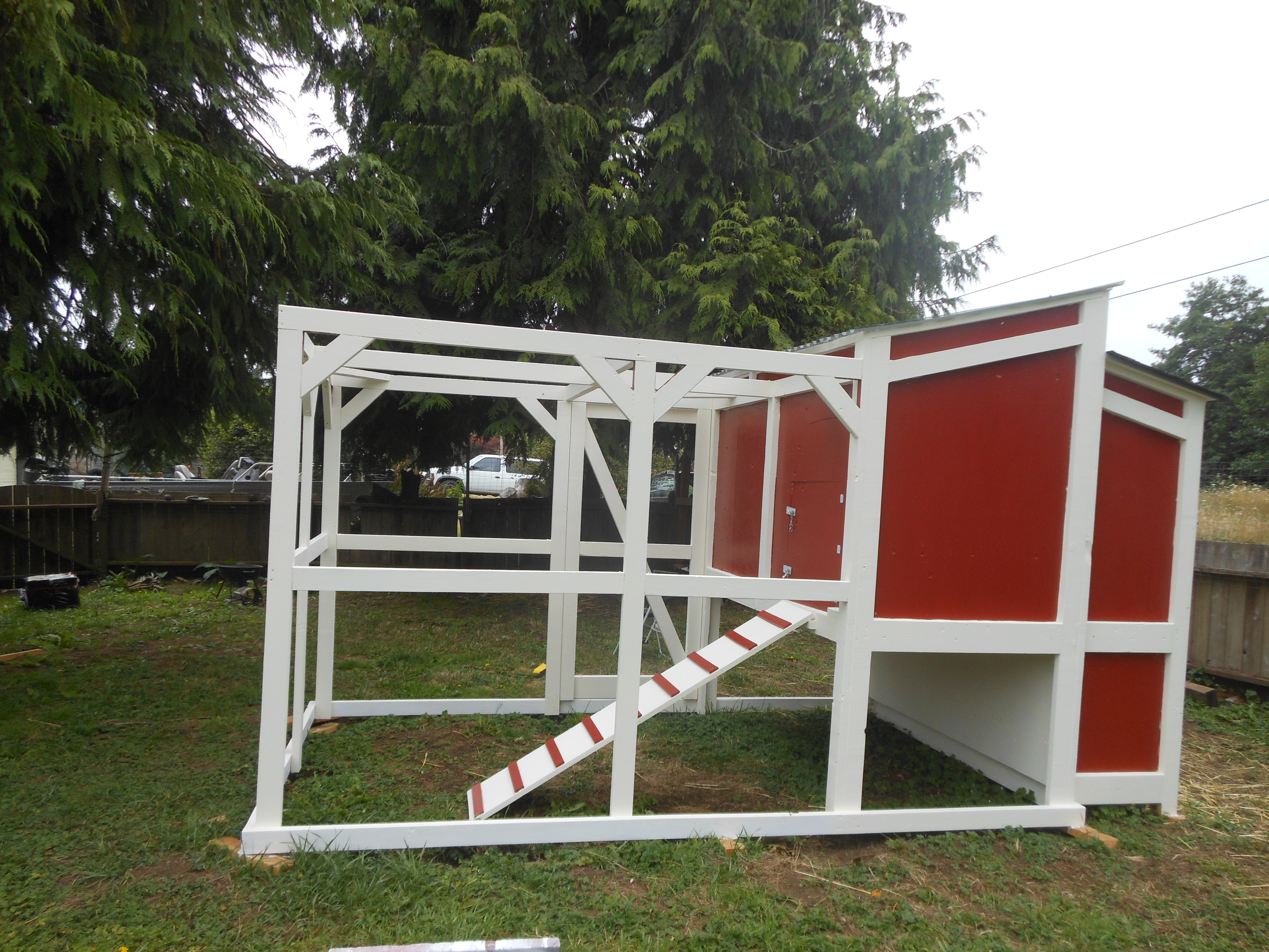 My husband built this amazing coop.  All it needs is the wire for the run.  The girls free range everyday, so there is no immediate rush to get it finished.