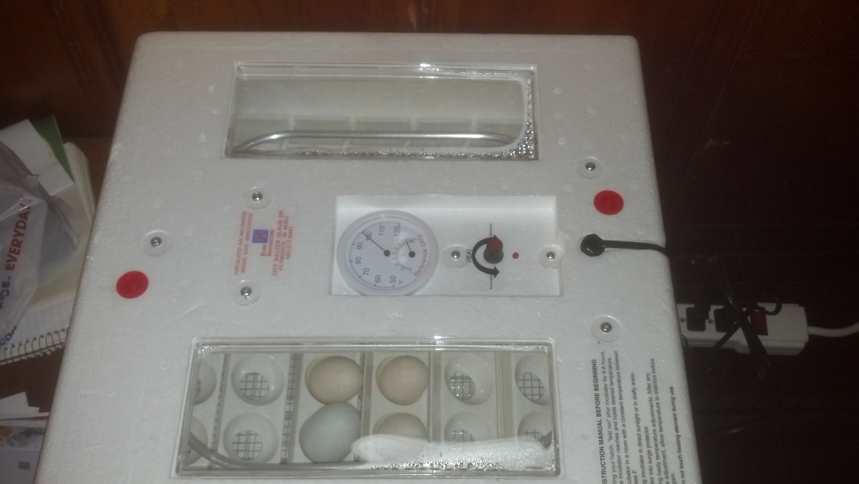 my new incubator i got for mothers day with first batch of 8 eggs