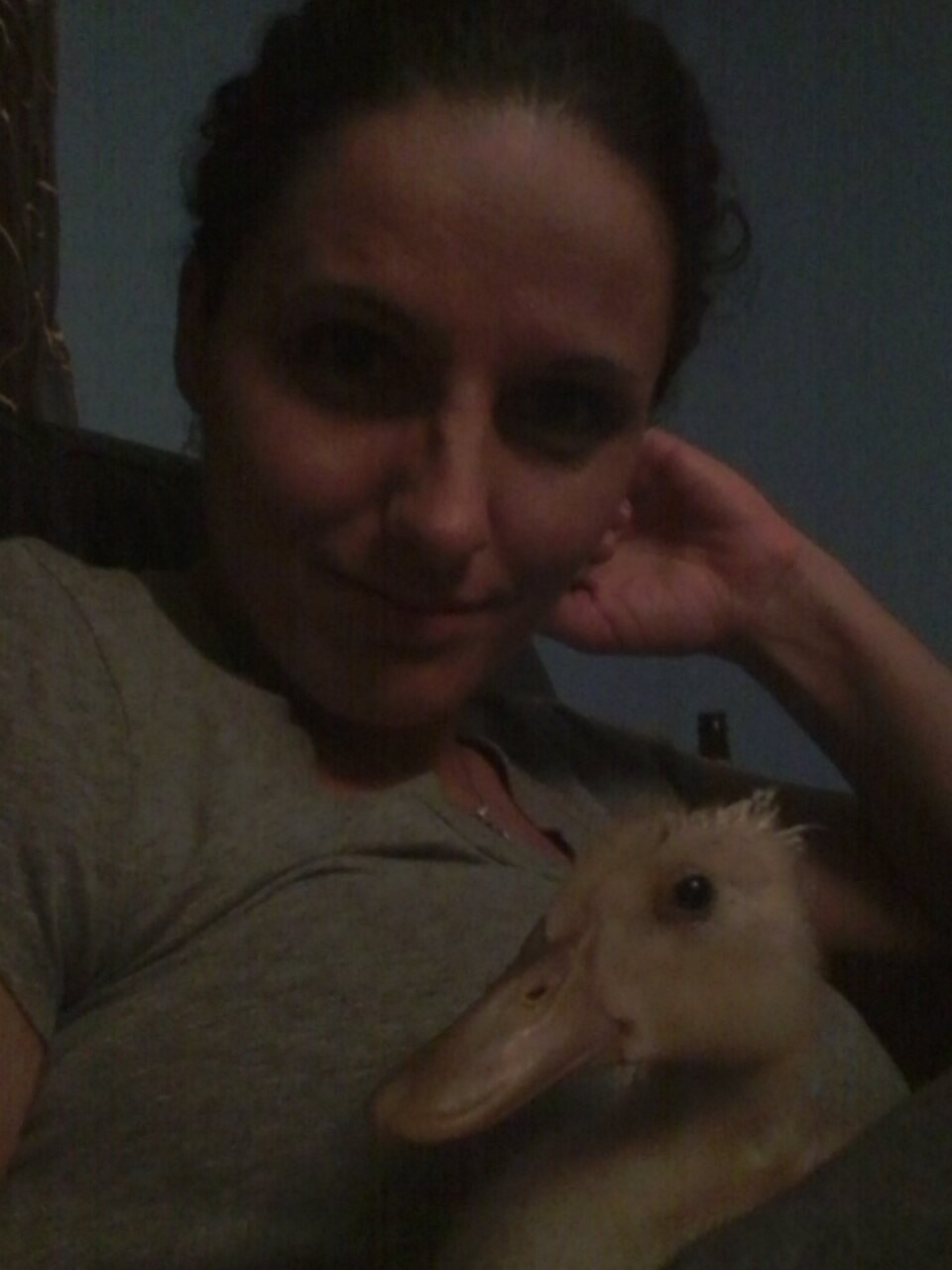 My Poppy watching TV with me after her night time bath in the sink
