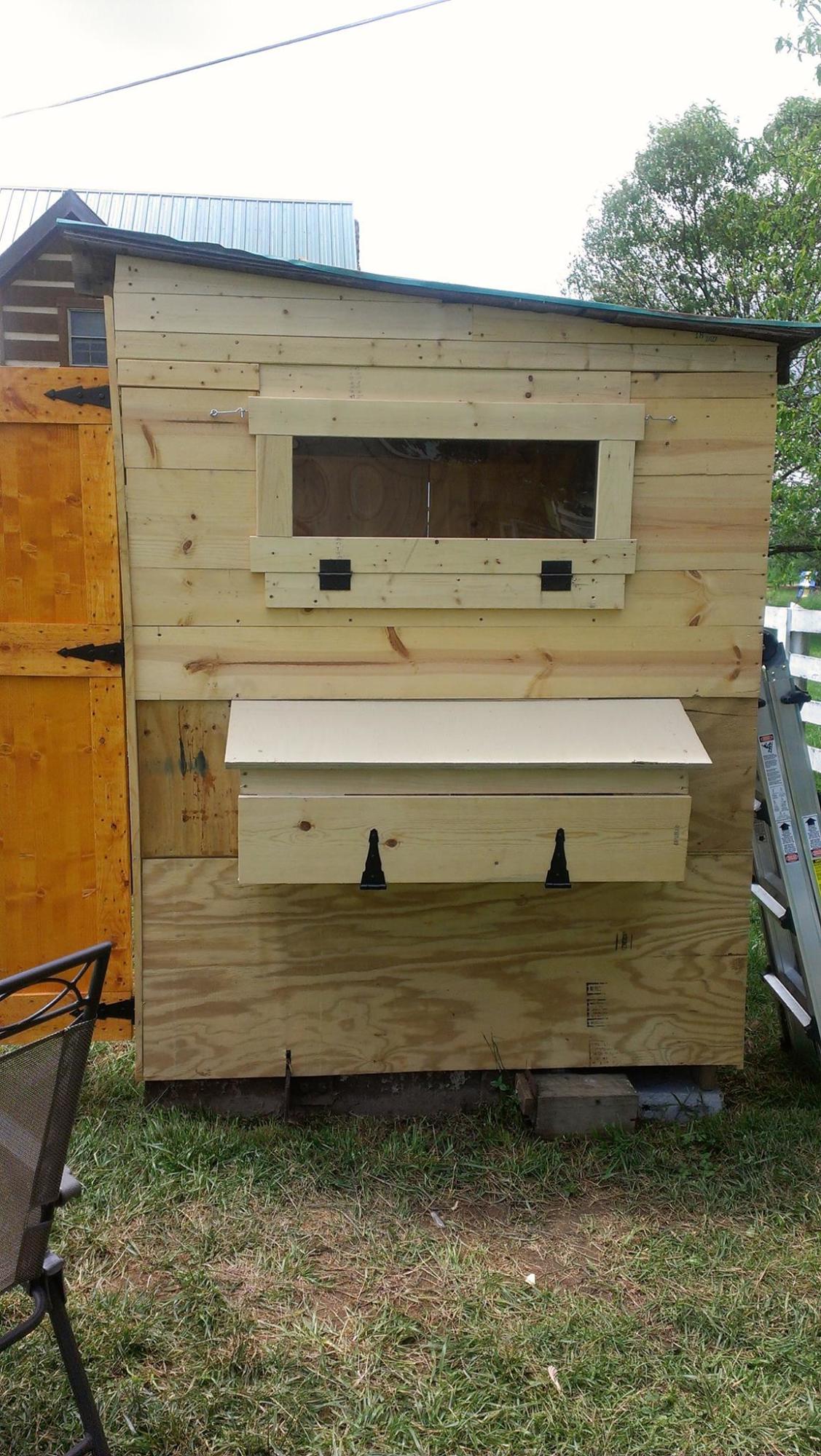 Nest box that opens from the front. I will be adding a handle and wooden latches to keep it closed.