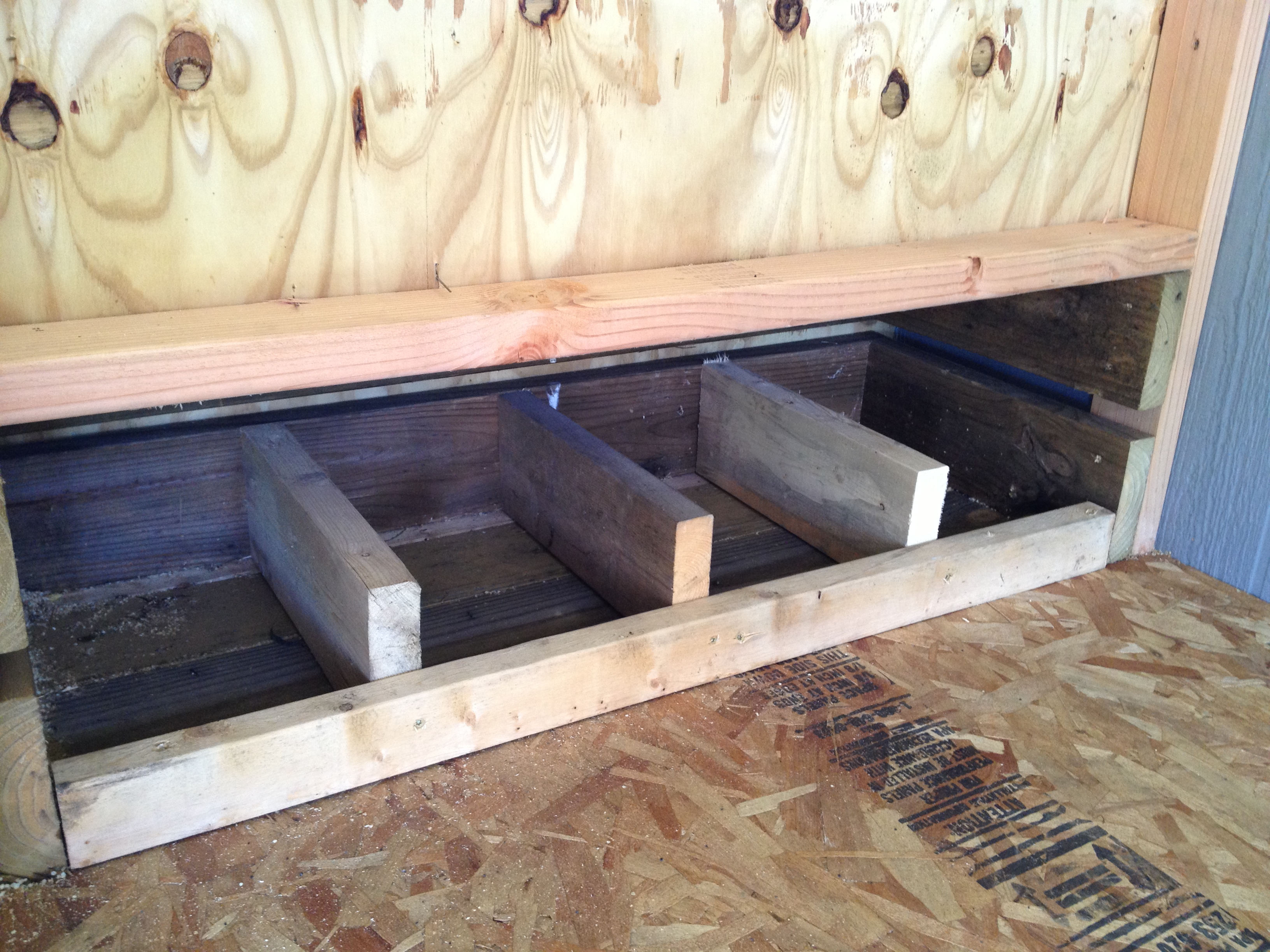Nesting boxes in the coop. (before bedding is added)