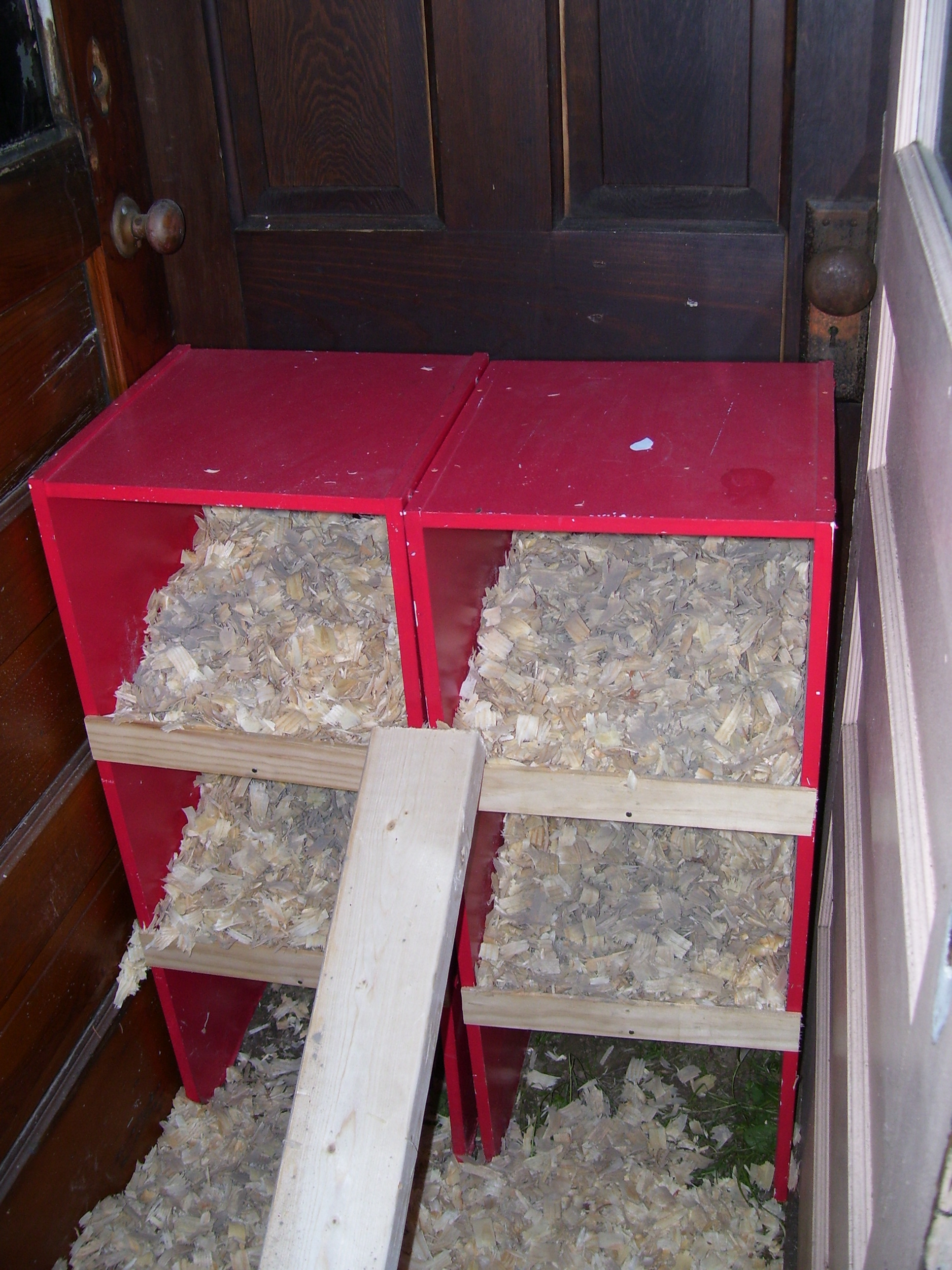 nesting boxes...we took one set out today because they only use 2 :)