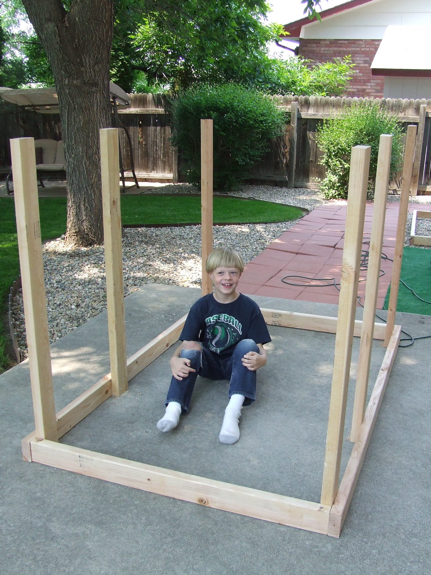Next came the legs placed in each corner and then the middle ones are placed 46 1/2 inches from the inside of the bottom frame.