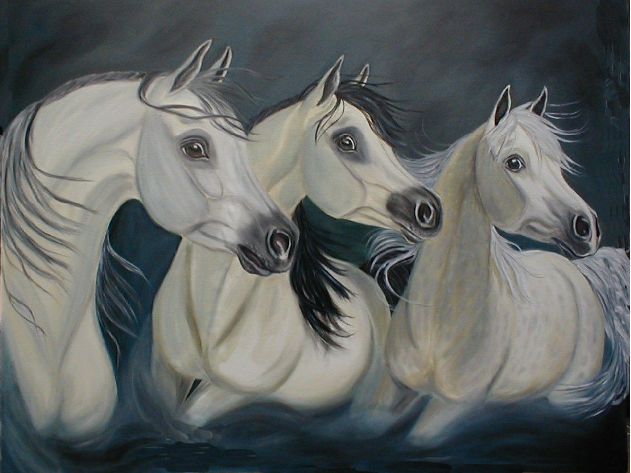 One of my favorite and largest canvas oil paintings of Arabians.