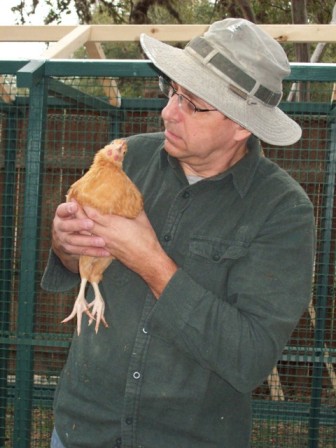 One of my packing peanuts and I having a talk about her needing to be a hen and not a rooster.