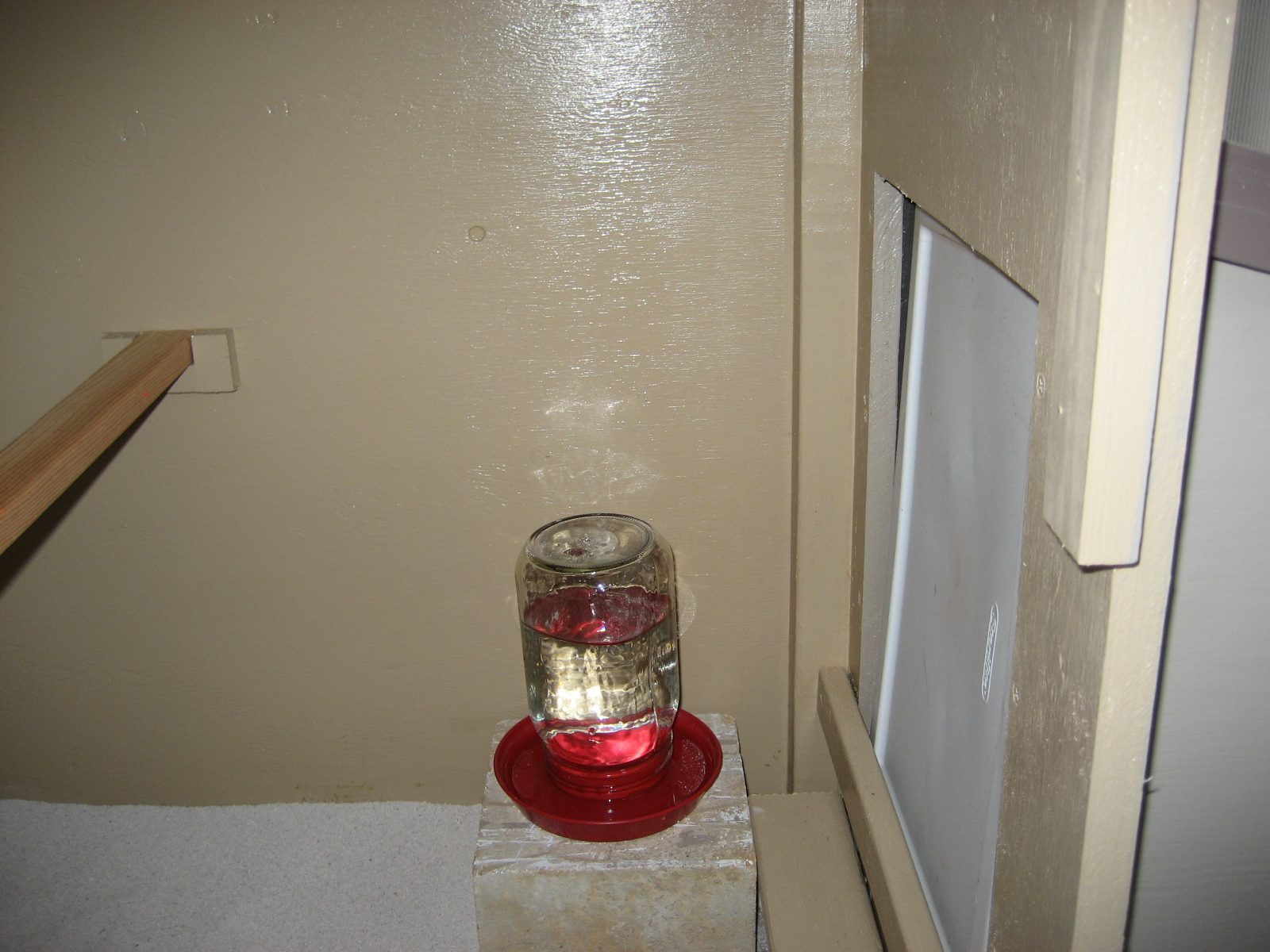 Opening for the nest box blocked with a plastic lid.