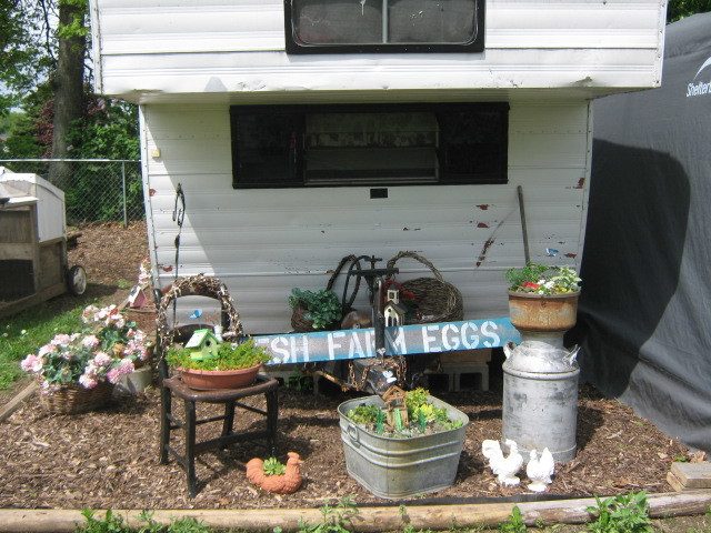 Our 1960's camper shell was repurposed into a wonderful chicken coop!